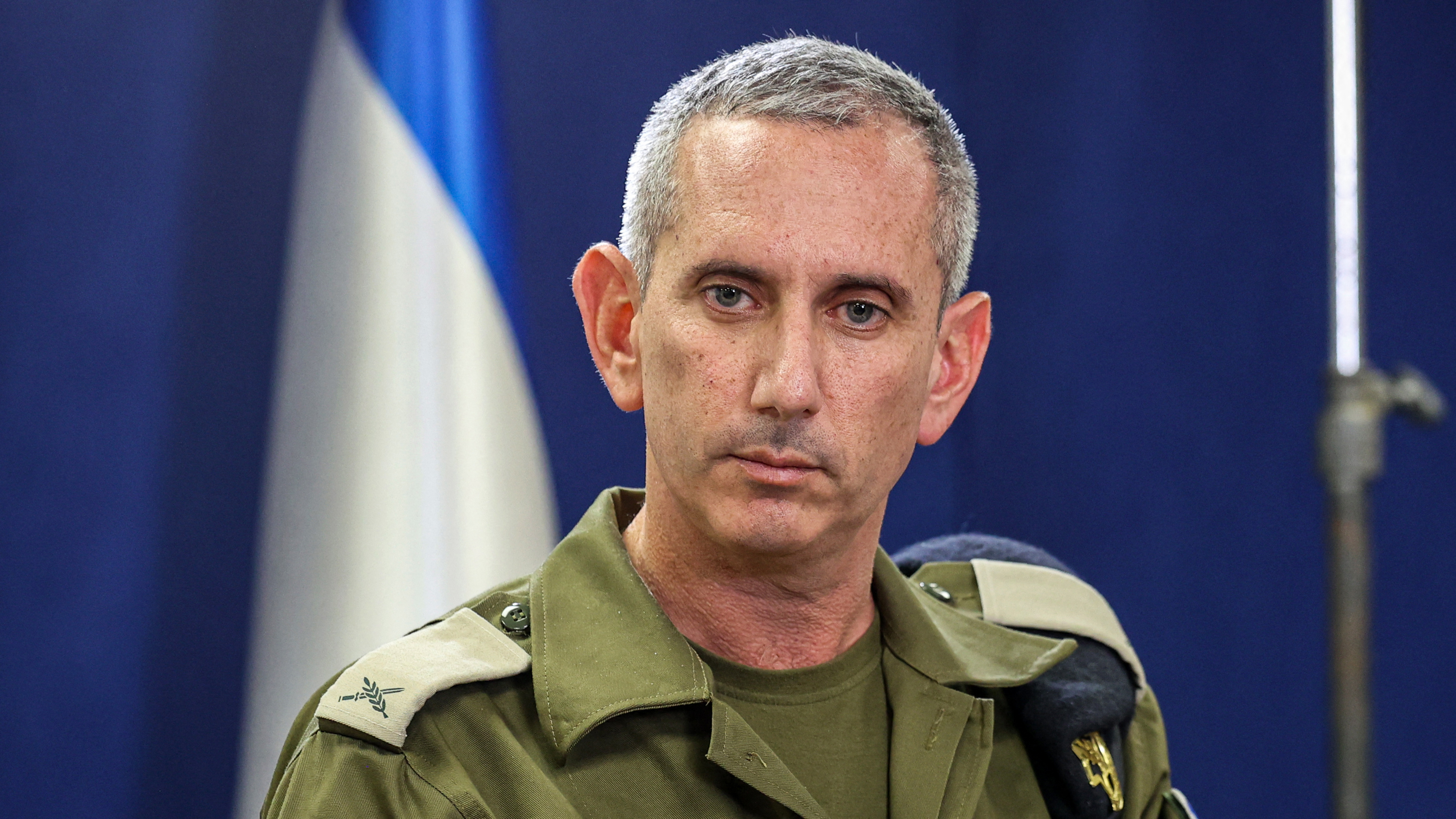 Israel Defense Forces spokesperson Daniel Hagari speaks to the press in Tel Aviv, Israel, on October 18.