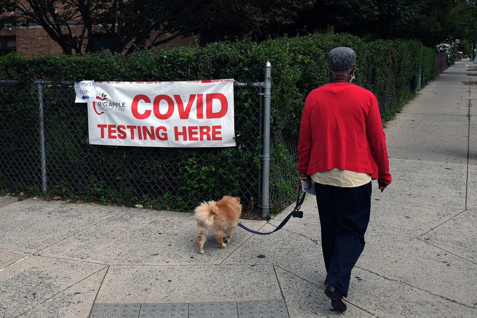 A sign directs people to a Covid-19 testing site on September 14 in the Brooklyn borough of New York.