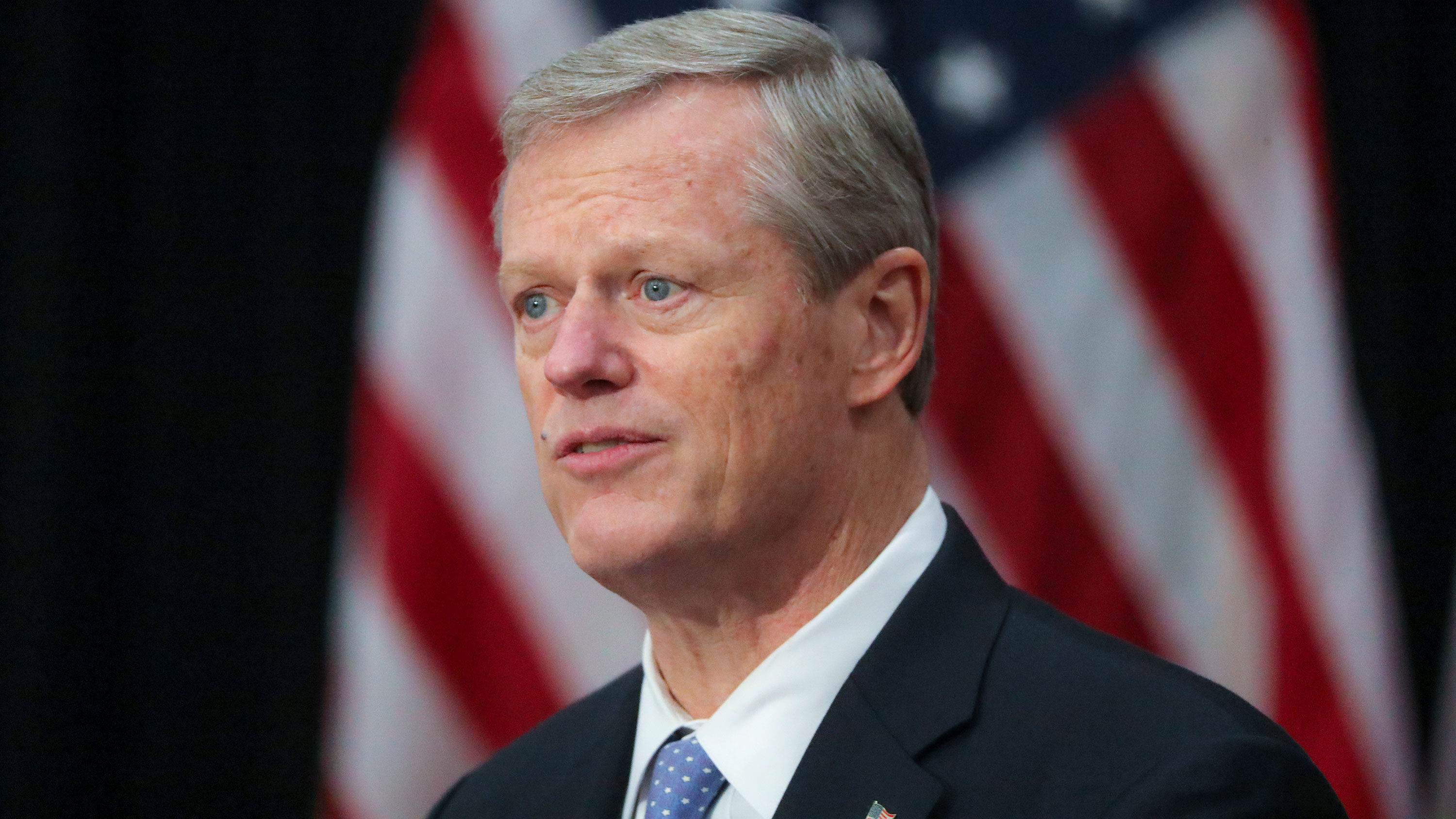 Gov. Charlie Baker speaks during a press conference on November 3 in Boston, Massachusetts. 