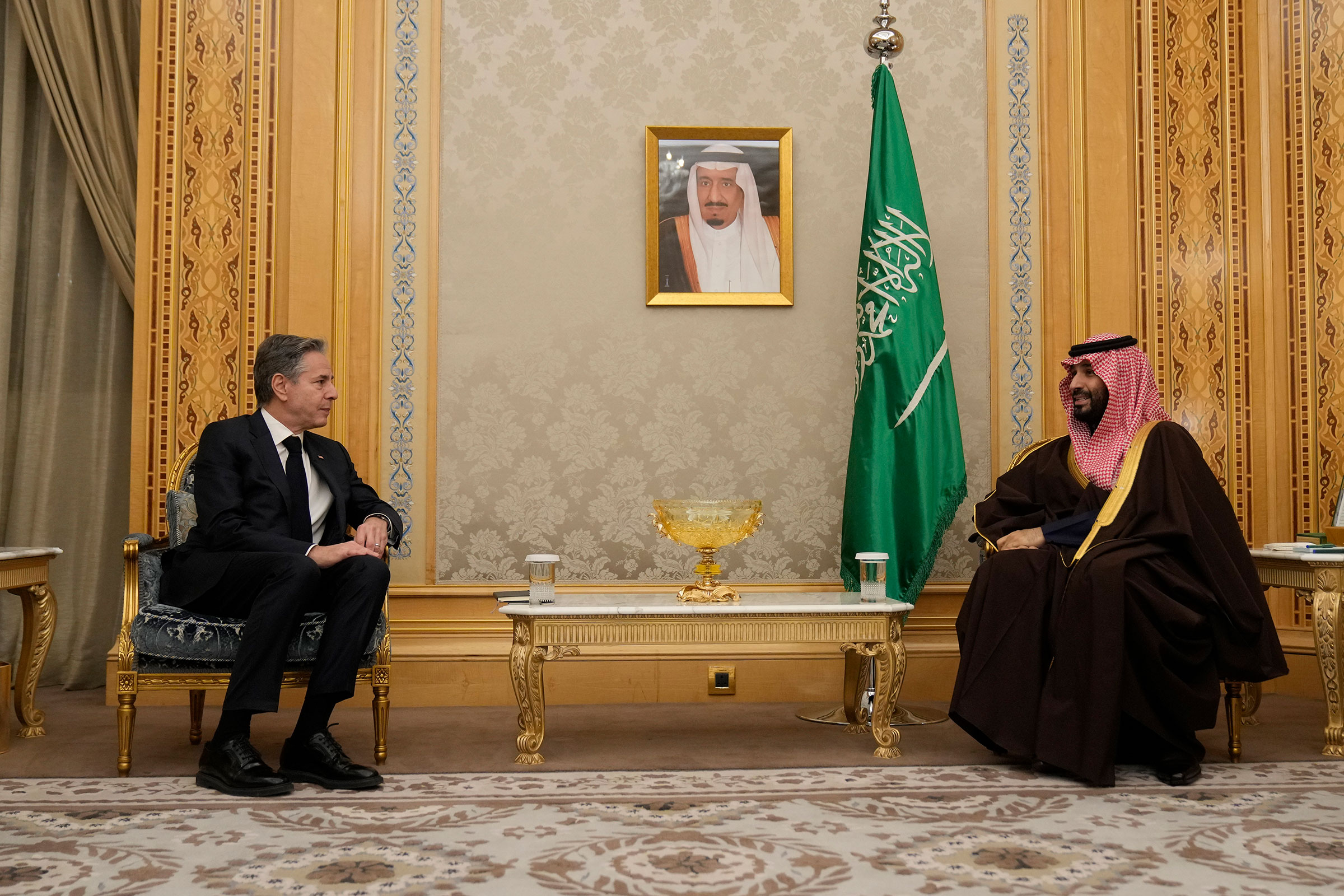 US Secretary of State Antony Blinken meets with Saudi Arabia's Crown Prince Mohammed bin Salman in Riyadh, Saudi Arabia, on Monday.