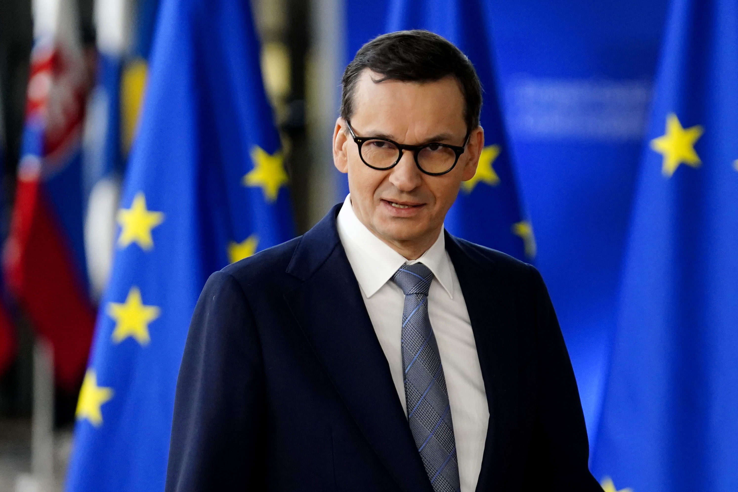 Polish Prime Minister Mateusz Morawiecki attends the European Council Meeting in 2022 in Brussels, Belgium. 
