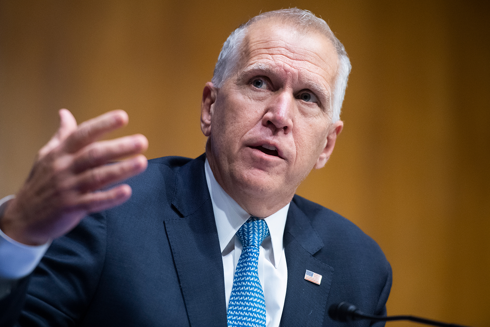 Sen. Thom Tillis (R-NC) asks a question during a Judiciary Committee hearing in the Dirksen Senate Office Building on June 16, in Washington, D.C. 