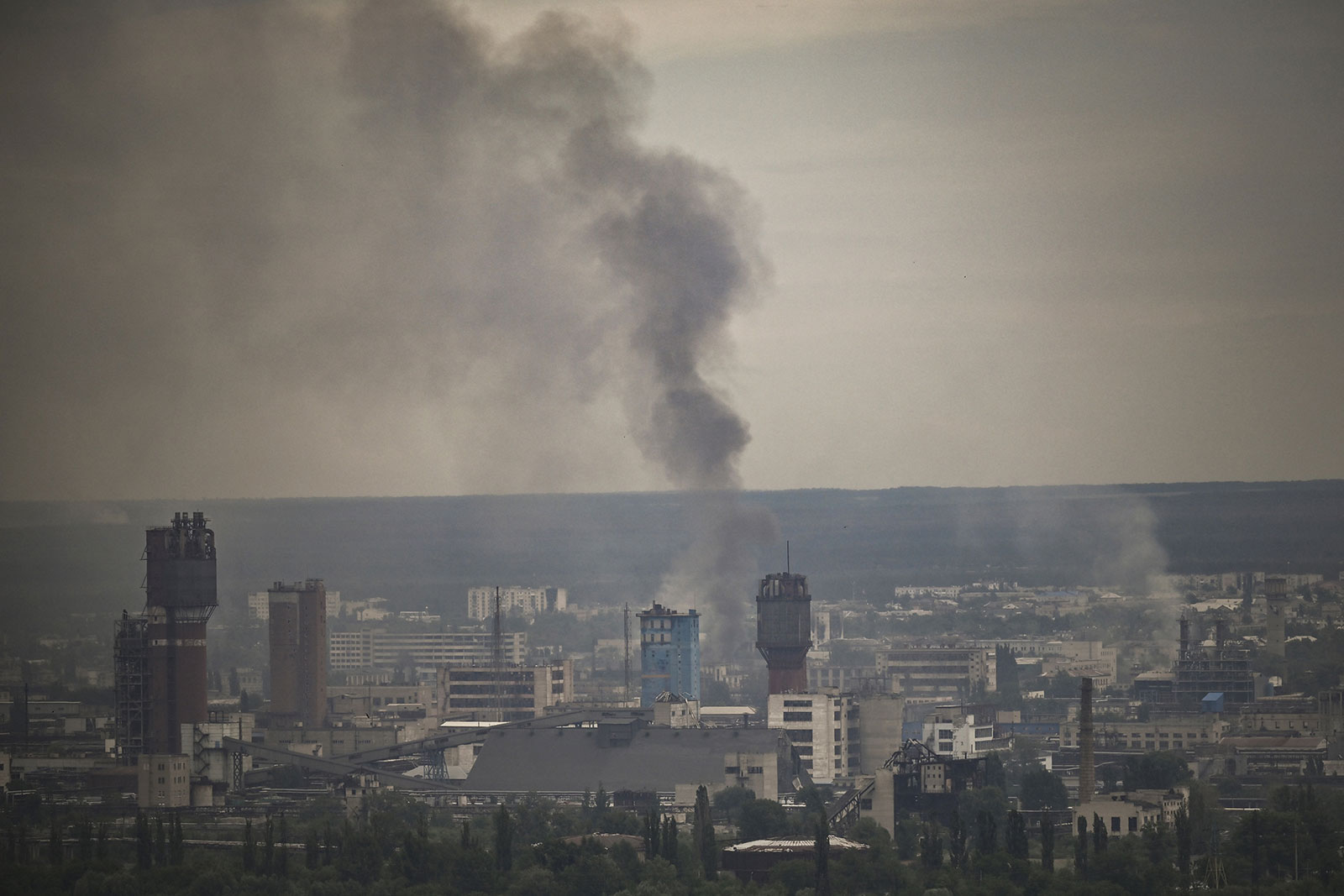 Smoke rises from the city of Severodonetsk in the eastern Ukrainian region of Donbas on June 13.