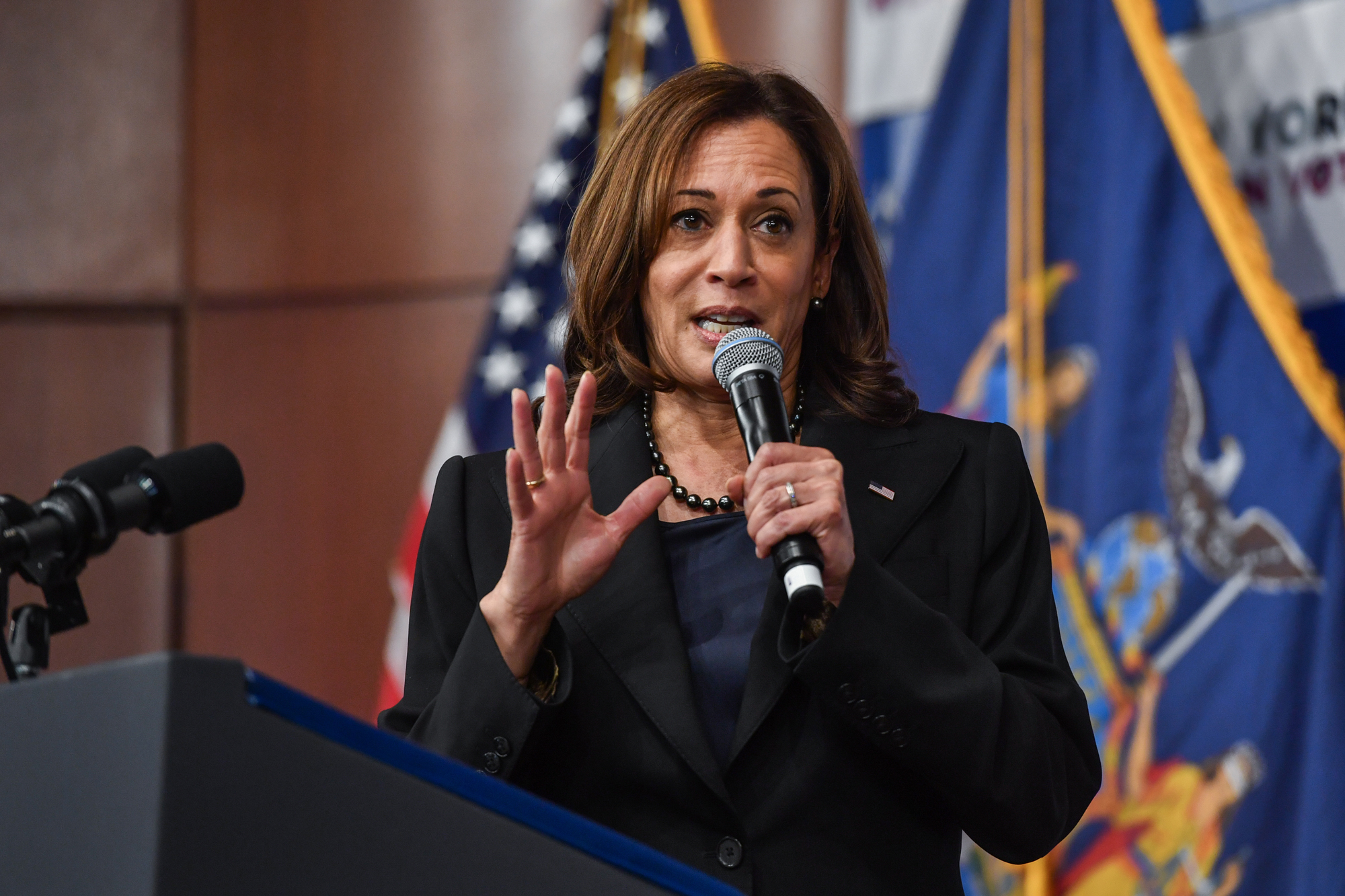 Vice President Kamala Harris speaks during a campaign event for New York Gov. Kathy Hochul at Barnard College in New York, on Thursday.