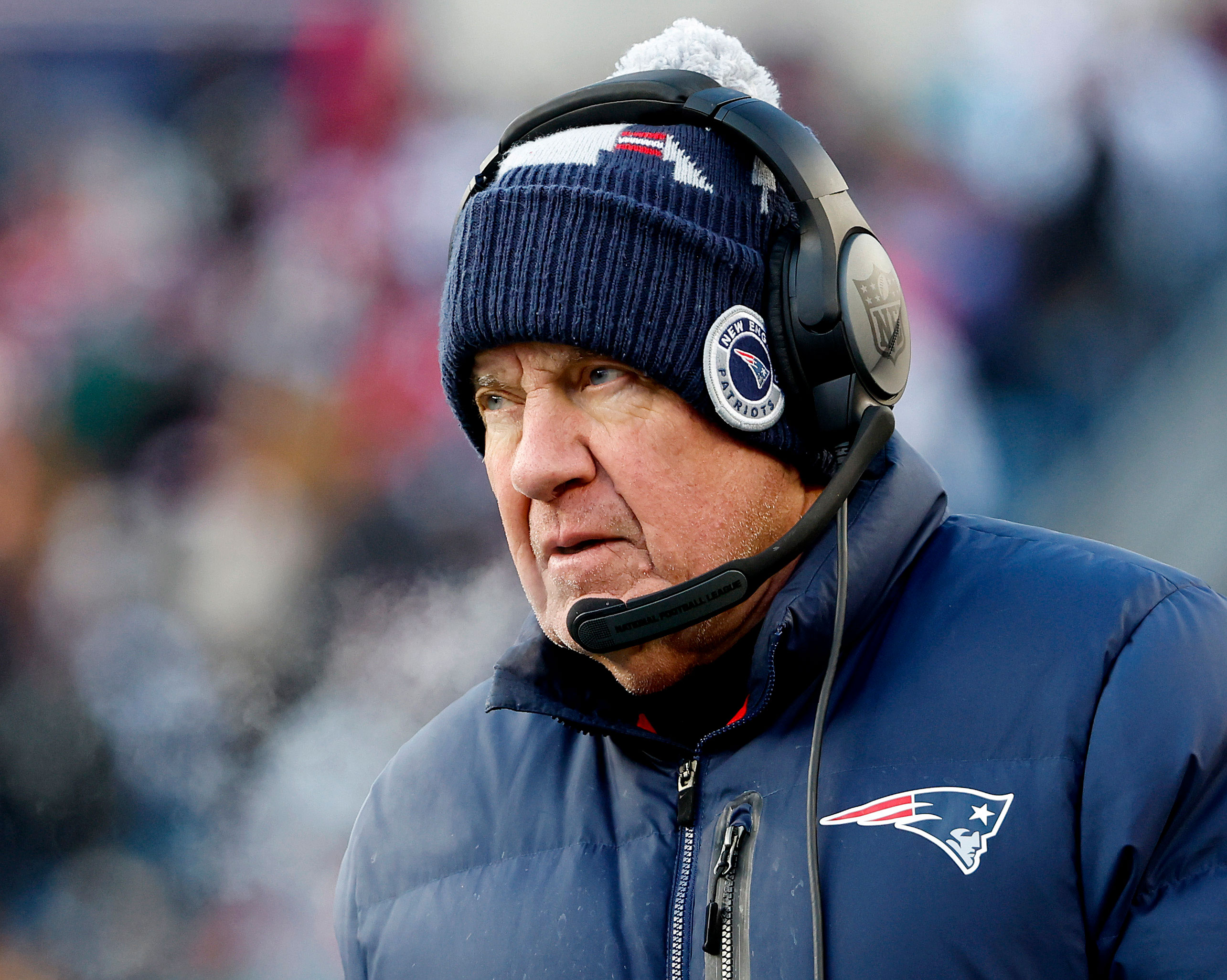 New England Patriots head coach Bill Belichick watches the second half of the Patriots' game against the Cincinnati Bengals on December 24 in Foxborough, Massachusetts.