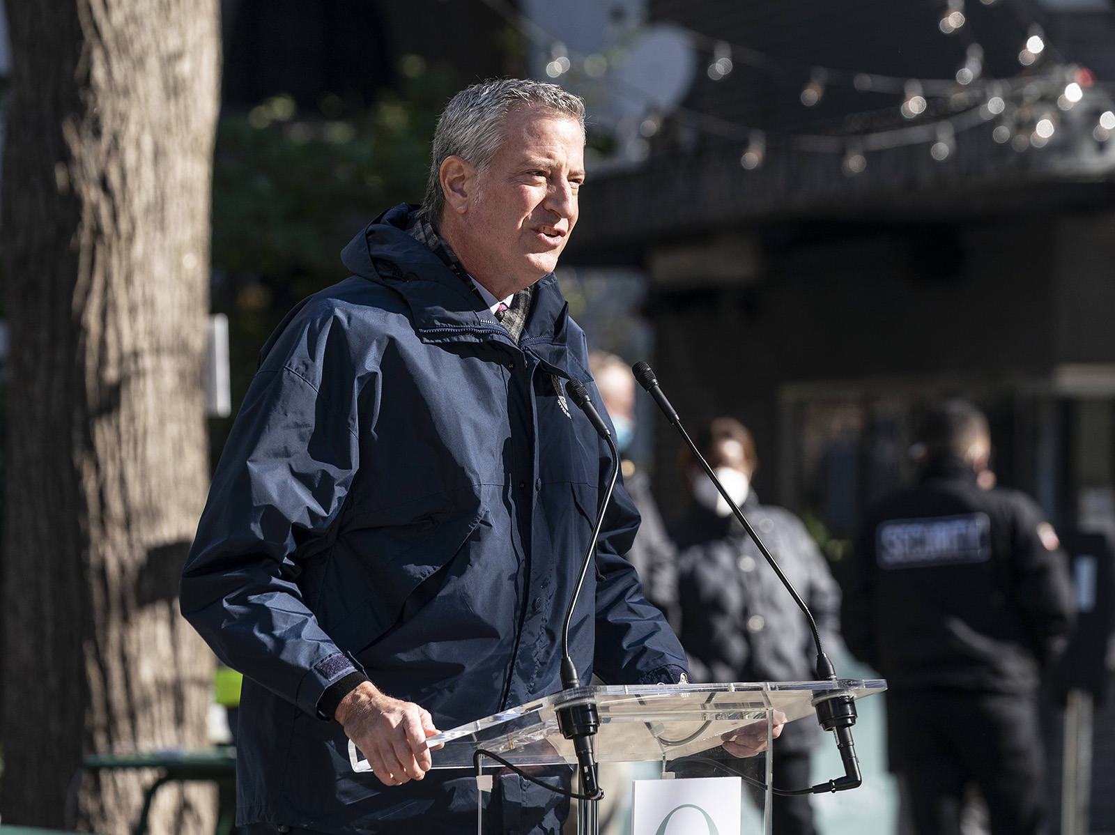 Mayor Bill de Blasio speaks during a groundbreaking ceremony at Madison Square Park in New York on November 16. 