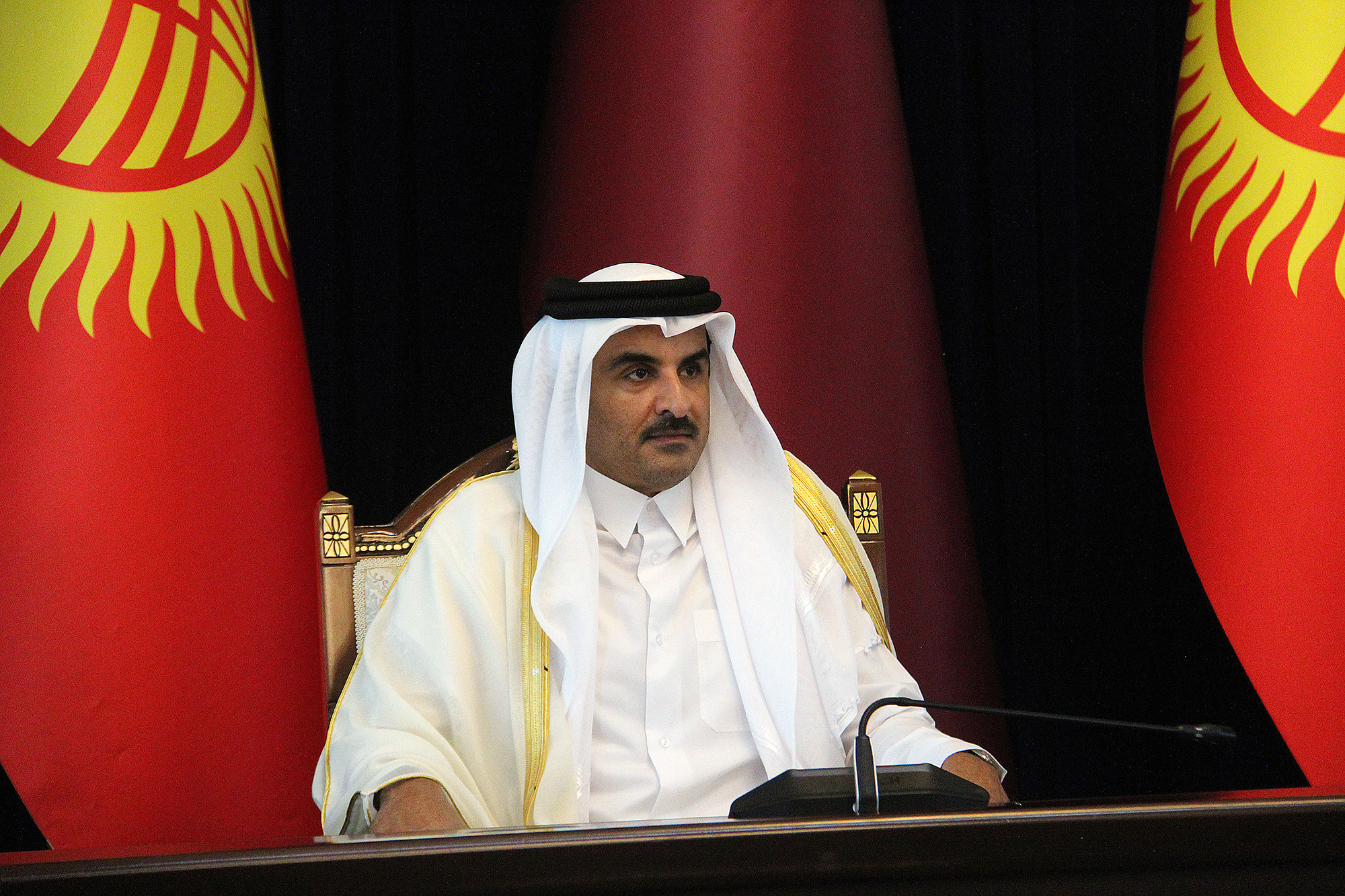 Emir of Qatar Sheikh Tamim Bin Hamad Al Thani in Bishkek, Kyrgyzstan, on June 7.