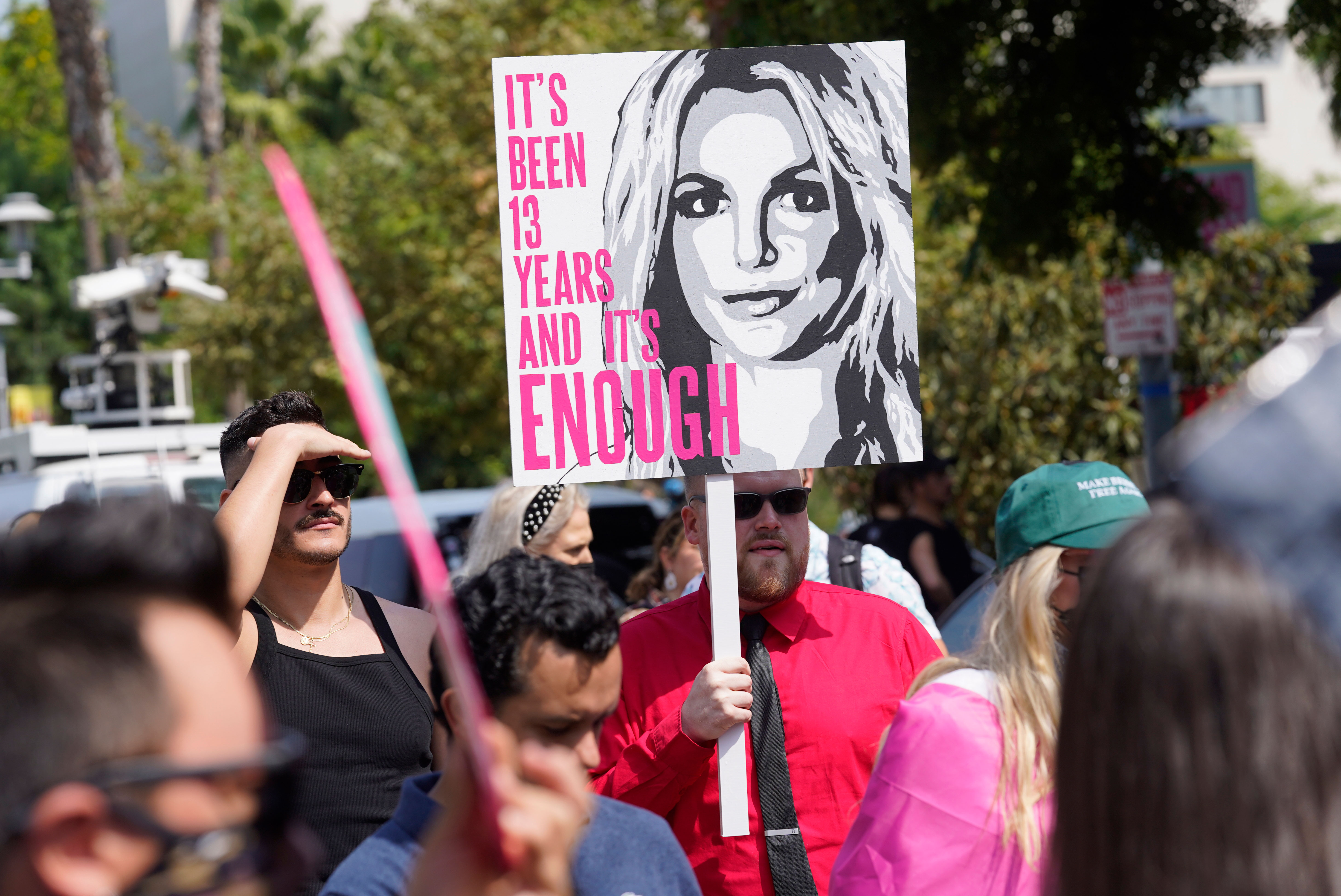 Britney Spears supporters demonstrate outside the Stanley Mosk Courthouse in Los Angeles on September 29.