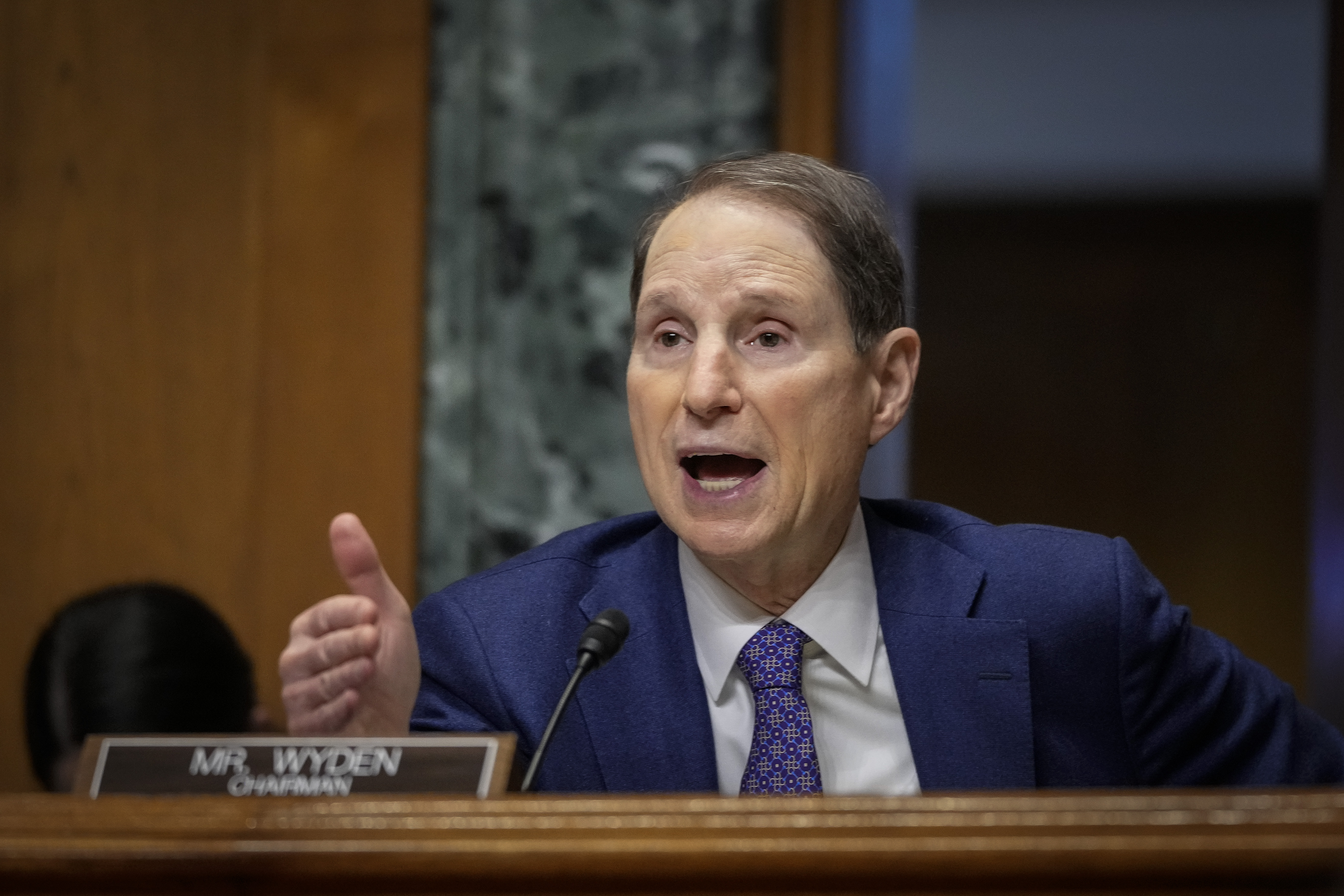 Committee chairman Sen. Ron Wyden (D-OR) during a Senate Finance Committee on Capitol Hill on February 8, in Washington, DC. 