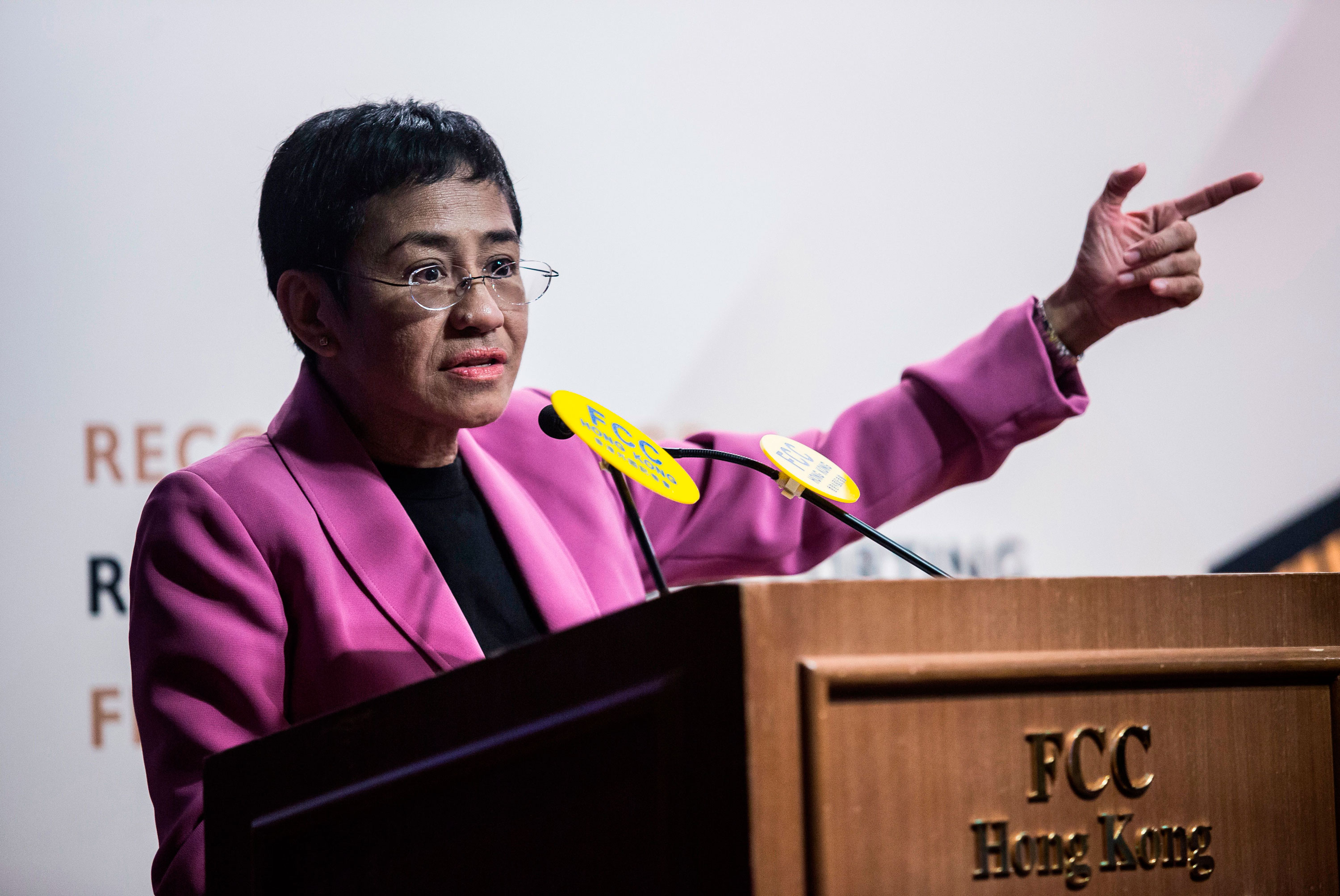 Maria Ressa, co-founder and CEO of the Philippines-based news website Rappler, speaks at the Human Rights Press Awards at the Foreign Correspondents Club of Hong Kong on May 16, 2019.