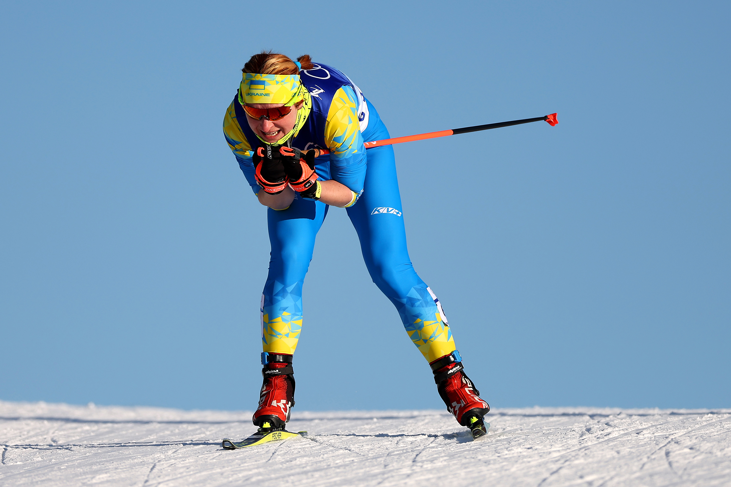 Ukraine's Valentyna Kaminska competes during the women's cross-country sprint free qualification on Feb. 8.