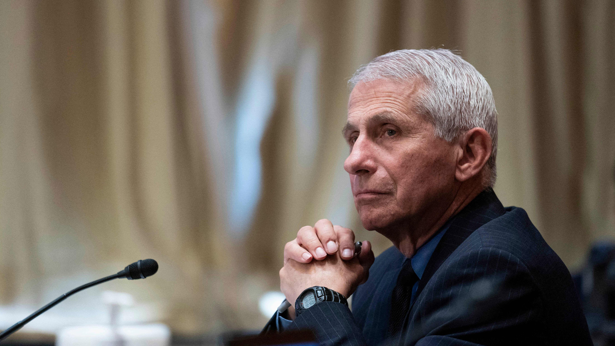 Dr. Anthony Fauci, director of the National Institute of Allergy and Infectious Diseases, listens during a hearing on Capitol Hill in Washington, DC, on May 26.