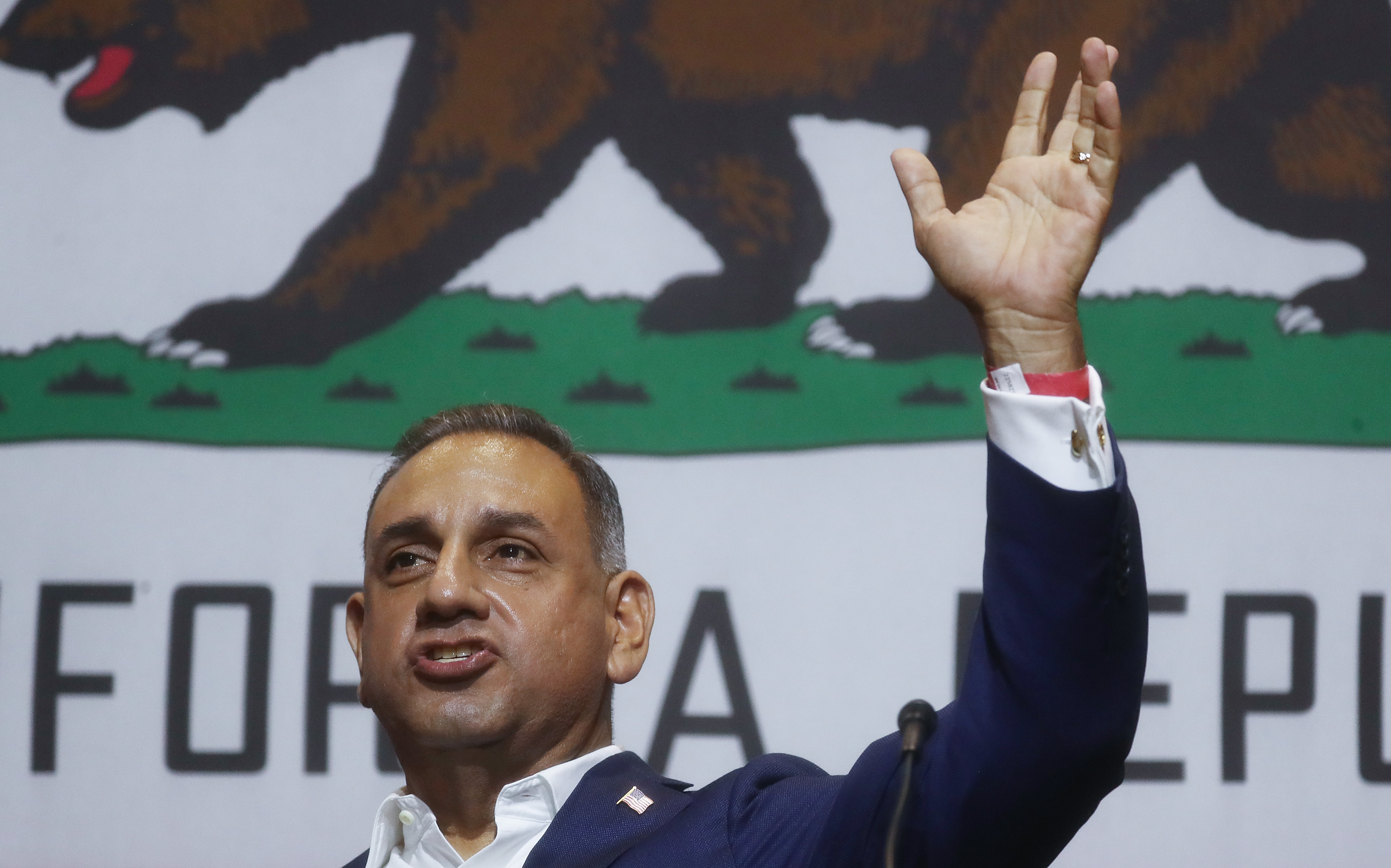 Gil Cisneros speaks at a mid-term elections rally on October 4, 2018.
