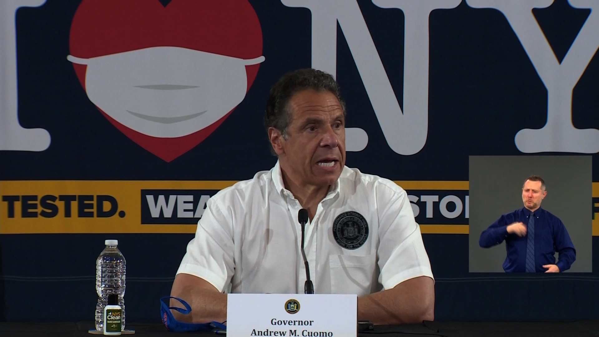 New York Gov. Andrew Cuomo speaks during a coronavirus briefing in Brooklyn, New York, on May 28.