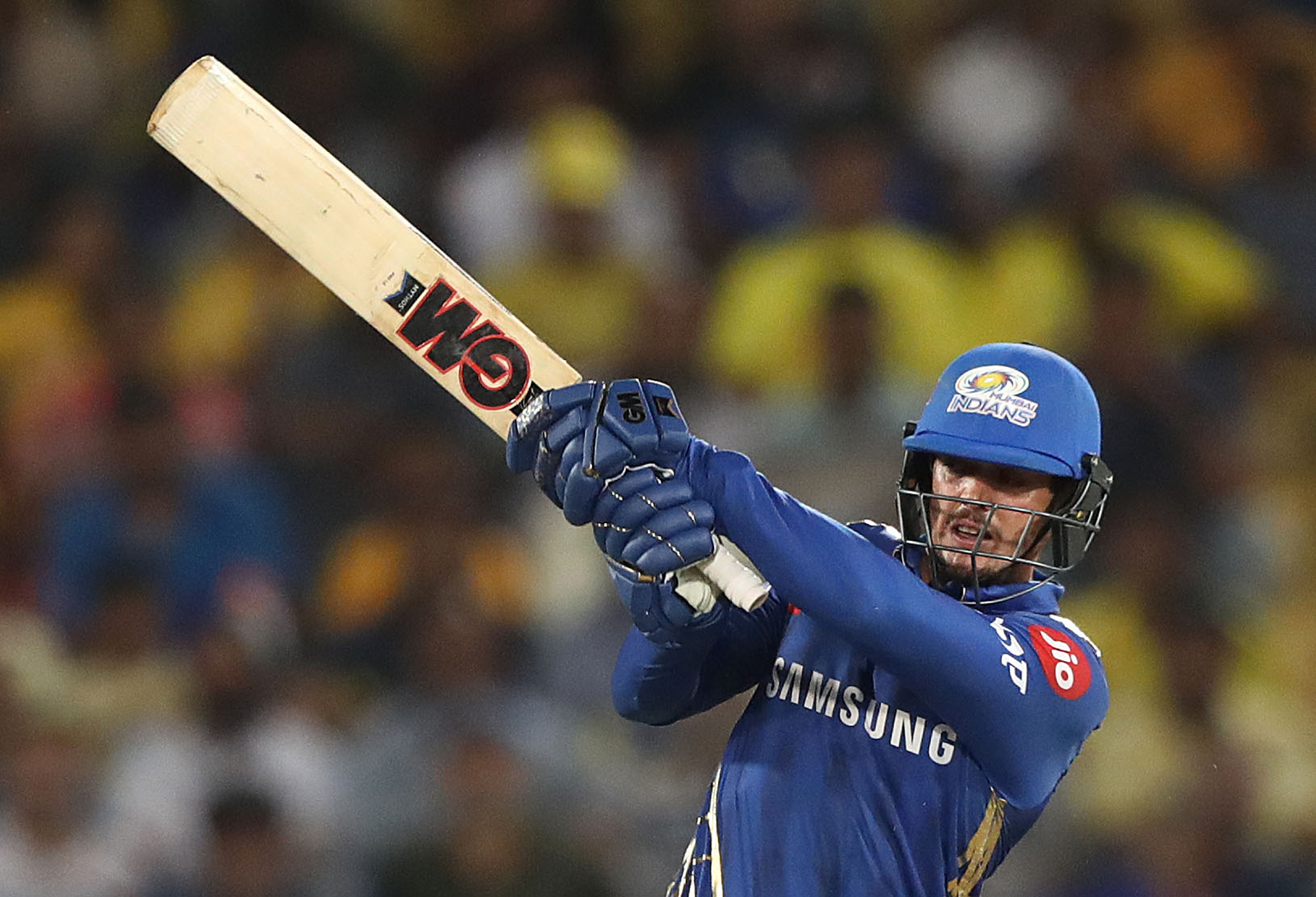 Quinton de Kock of the Mumbai Indians bats during the Indian Premier League Final match between the the Mumbai Indians and Chennai Super Kings at Rajiv Gandhi International Cricket Stadium in Hyderabad, India, on May 12, 2019.