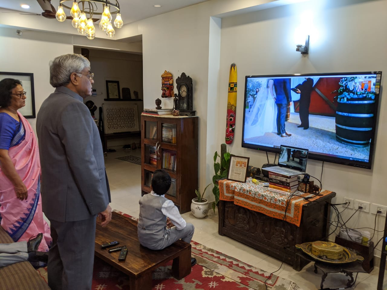 Nilin Mehta's parents watch their son get married over video link from Phoenix, Arizona, on March 28.