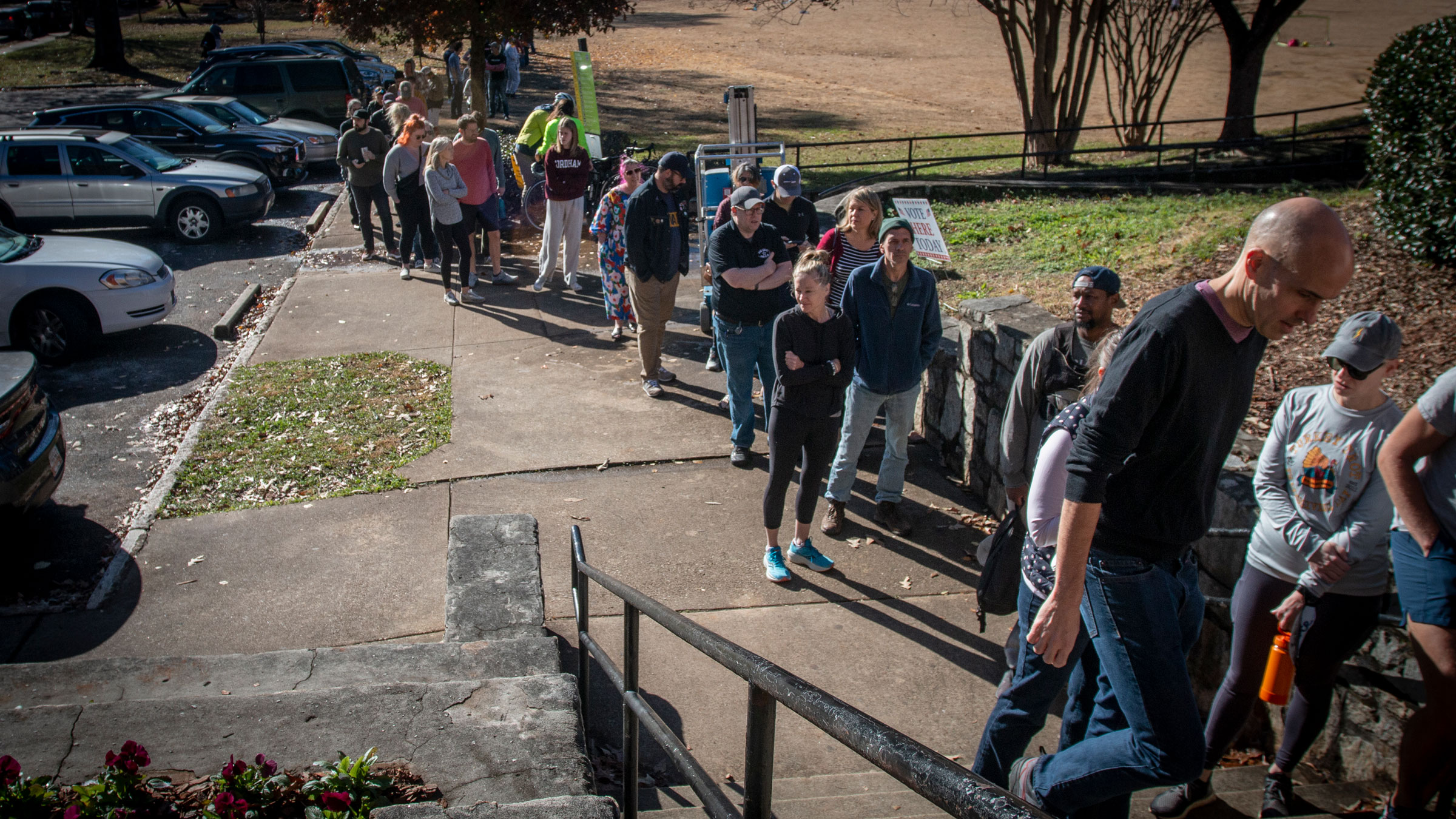 Voters wait in line to cast their ballots in Atlanta on November 27.