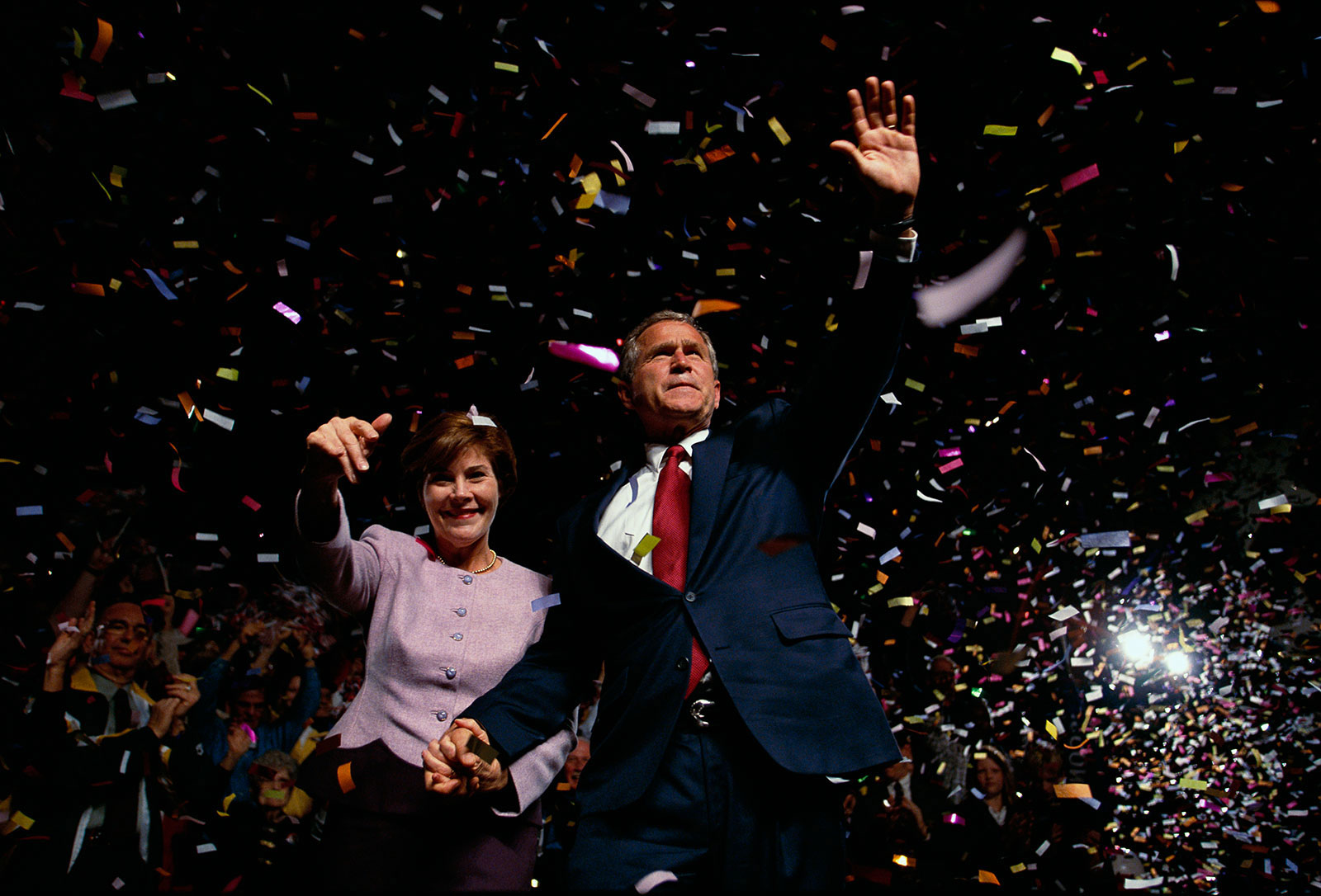 Former President George W. Bush and former first lady Laura Bush appear at a campaign rally in Chattanooga, Tennessee, in 2000.
