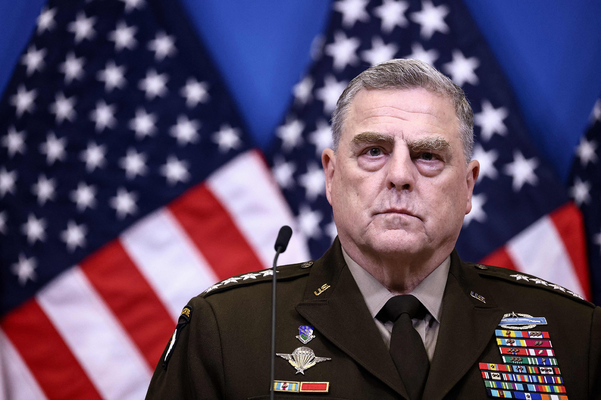 Chairman of the Joint Chiefs of Staff Mark Milley speaks during a press conference at the NATO Headquarter in Brussels on October 12.