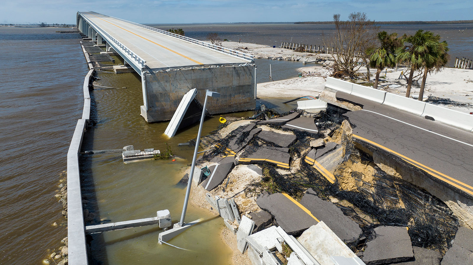A section of the Sanibel Causeway was washed away.