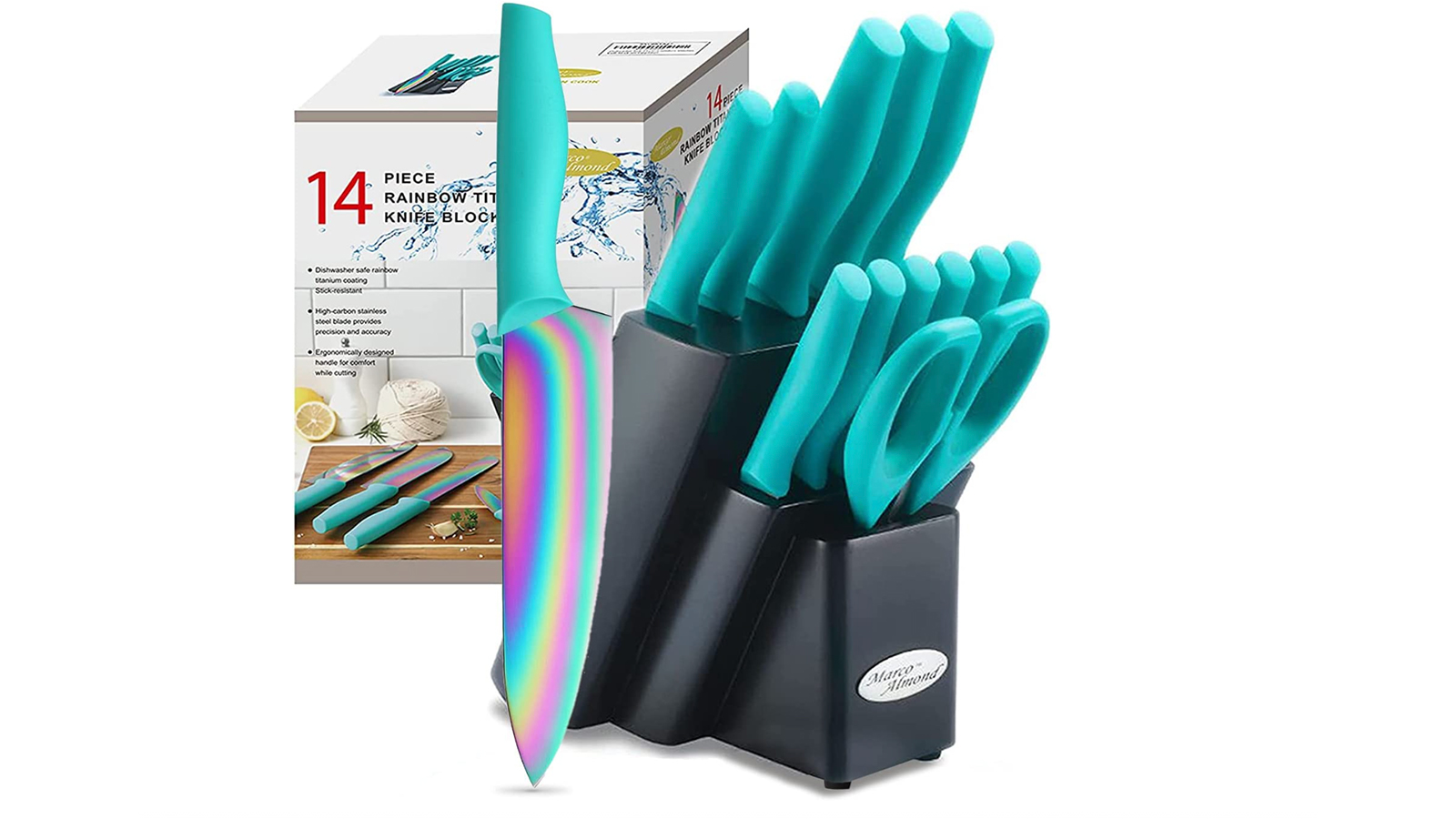 Marco Almond DISHWASHER SAFE Rainbow Titanium Knife Set