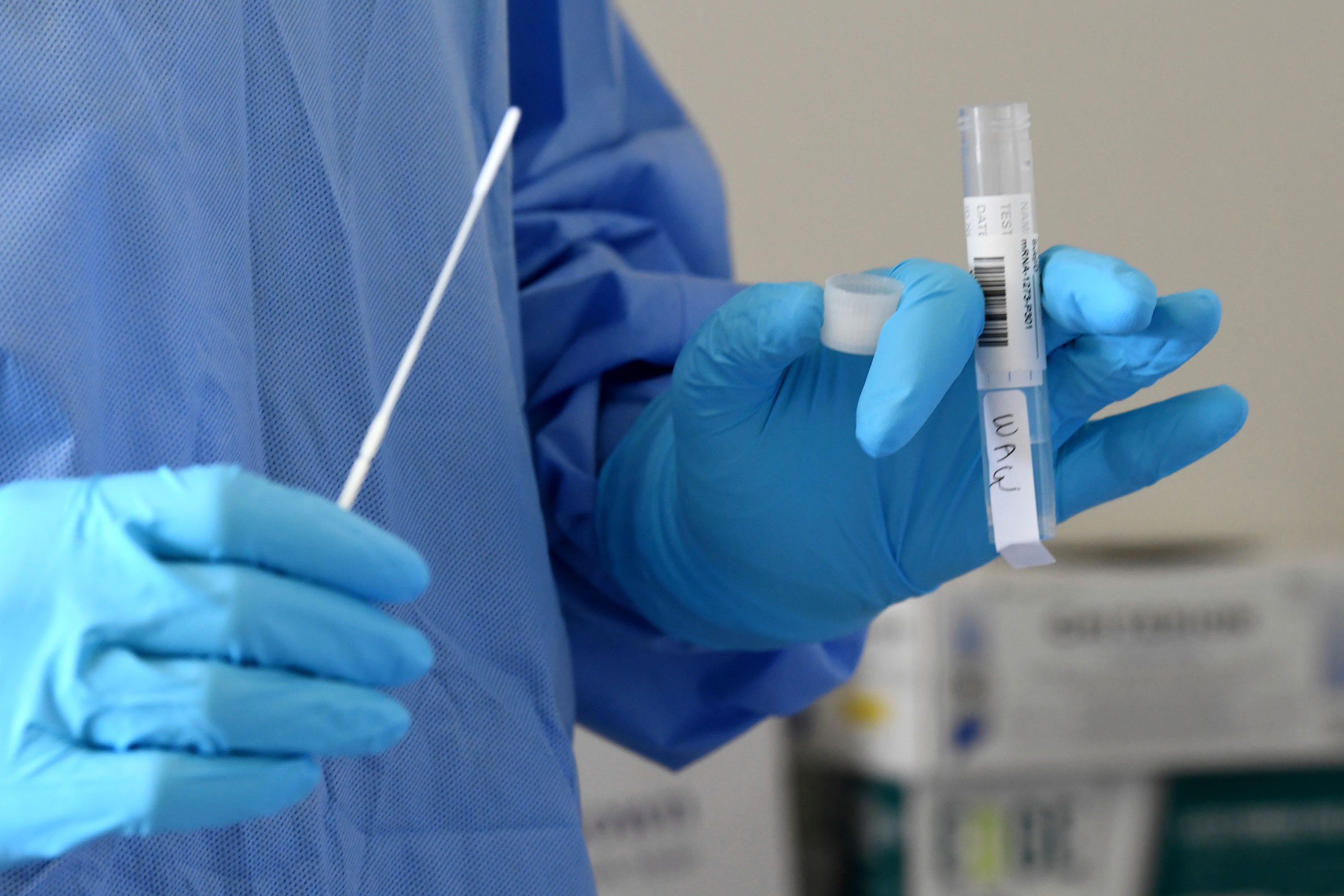 A University of Miami Miller School of Medicine nurse prepares a Covid-19 test on September 2 in Miami, Florida.