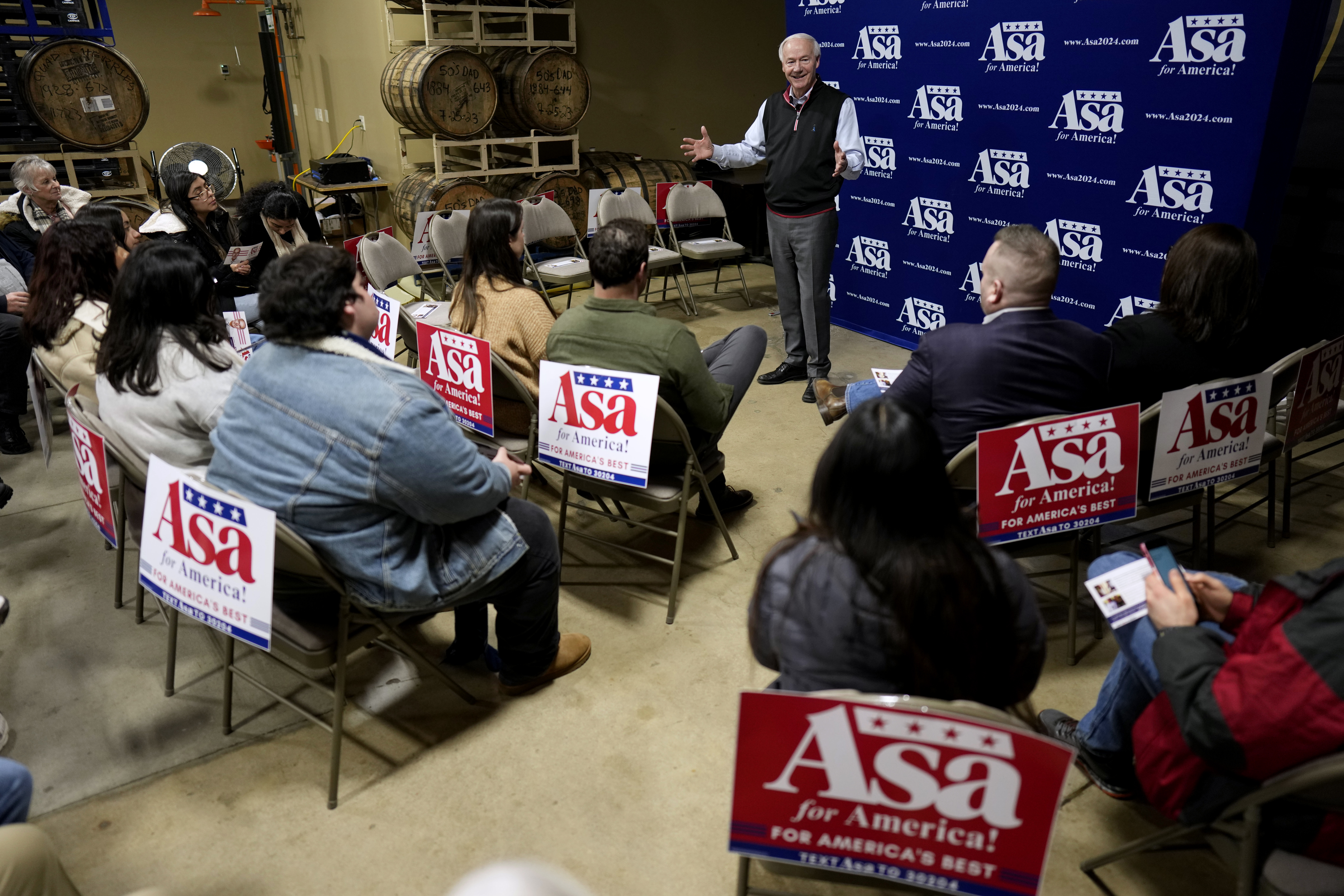 Republican presidential candidate Asa Hutchinson speaks during a campaign event in Des Moines, Iowa, on January 3.