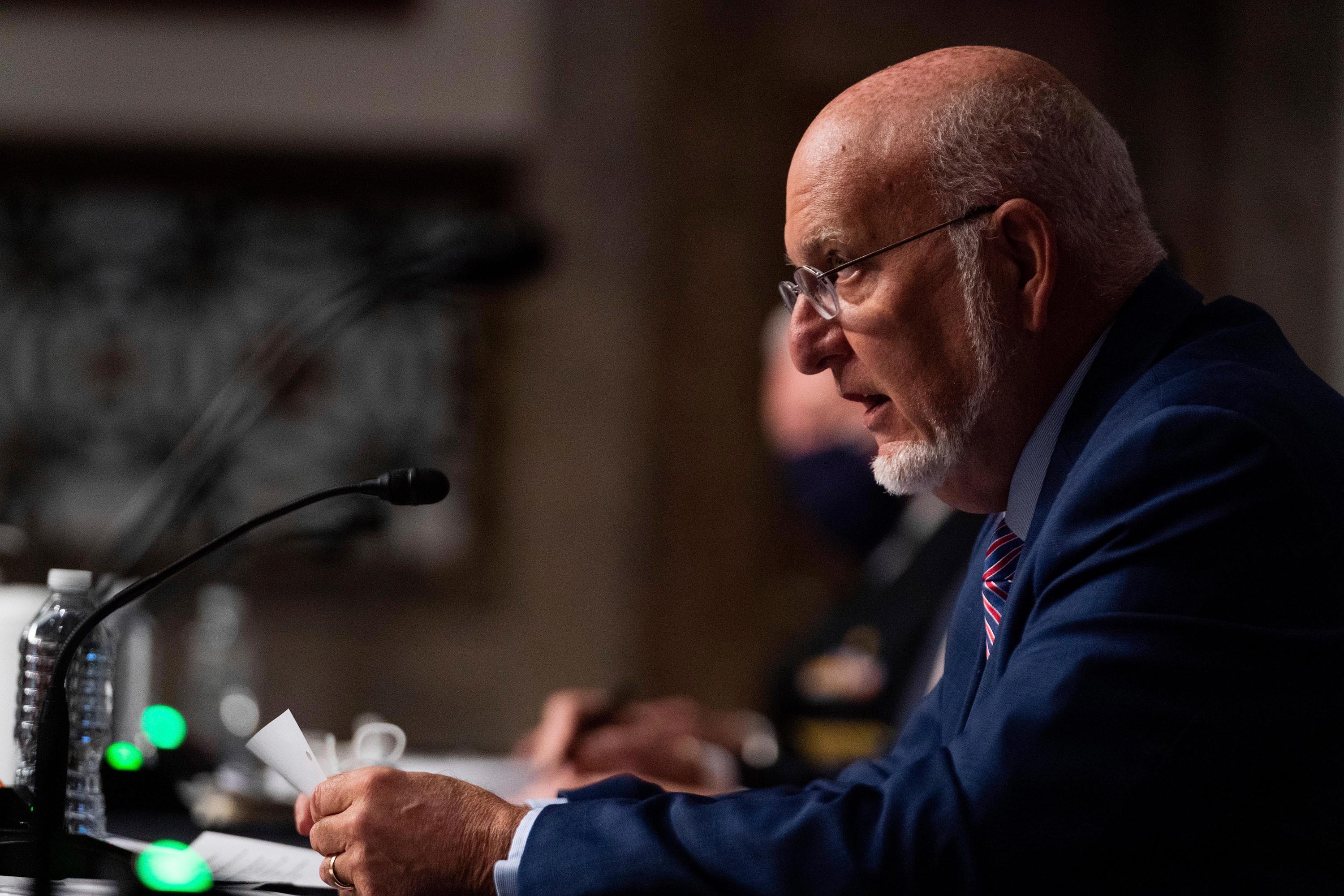 Dr. Robert Redfield, director of the Centers for Disease Control and Prevention, testifies at a hearing with the Senate Appropriations Subcommittee on September 16 in Washington, DC.