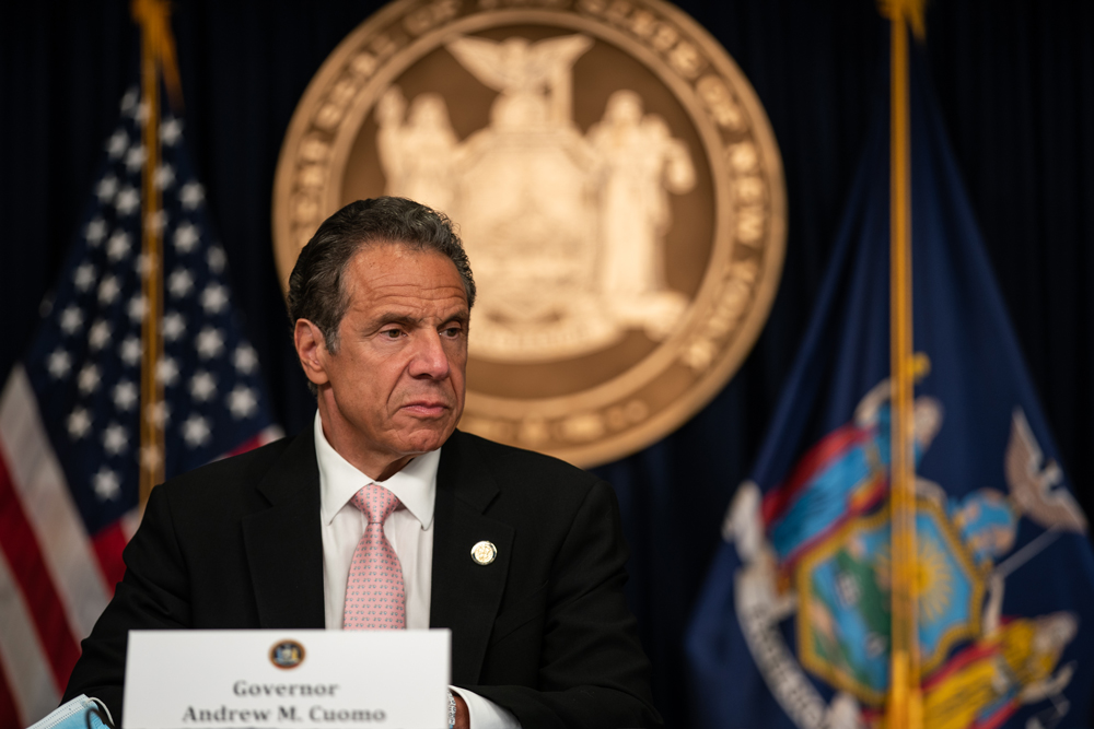 New York Gov. Andrew Cuomo speaks during the daily media briefing at the Office of the Governor of the State of New York on June 12, in New York City