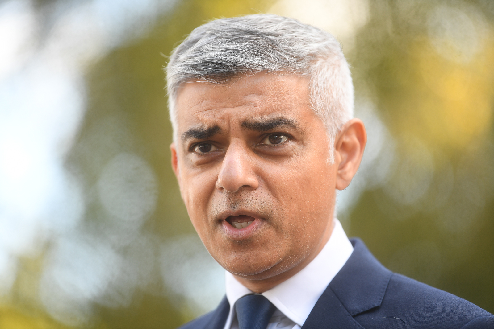 London Mayor Sadiq Khan makes a statement to media in the city on September 25.