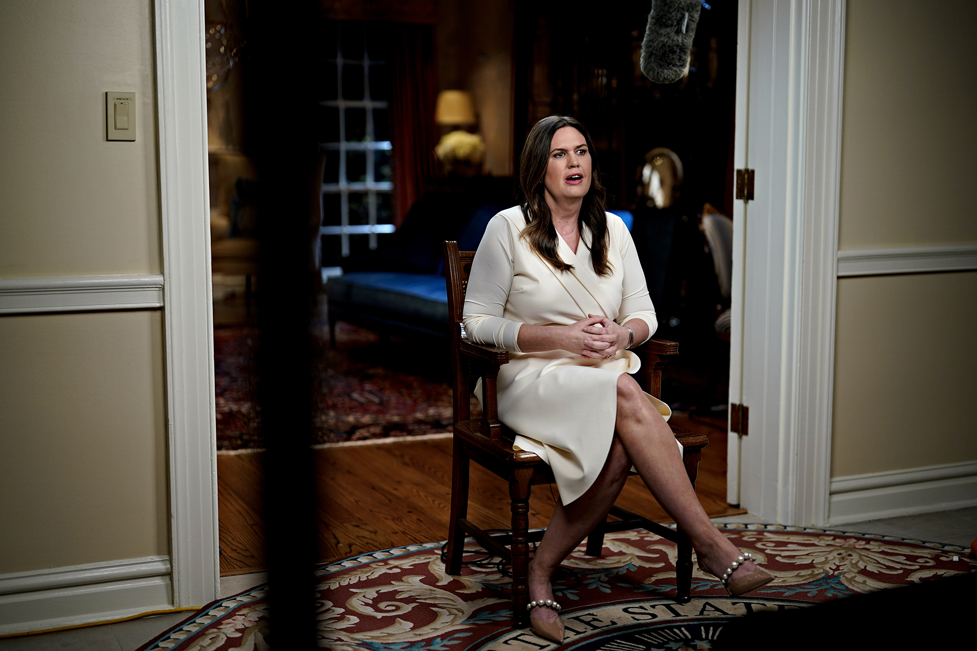 Arkansas Gov. Sarah Huckabee Sanders speaks while delivering the Republican response to President Biden's State of the Union address in Little Rock, Arkansas.