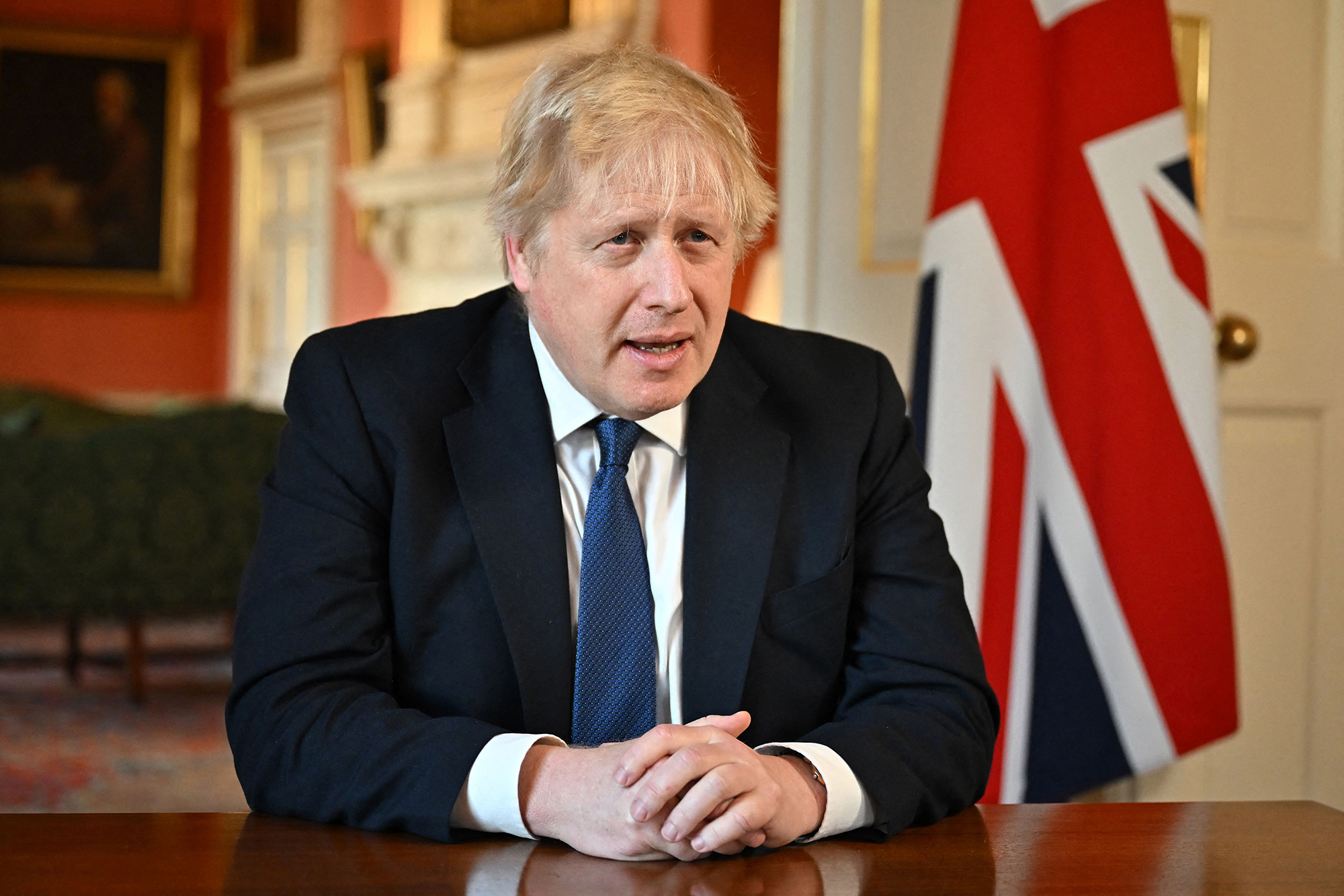British prime minister Boris Johnson speaks from 10 Downing Street, in London, on February 24. 
