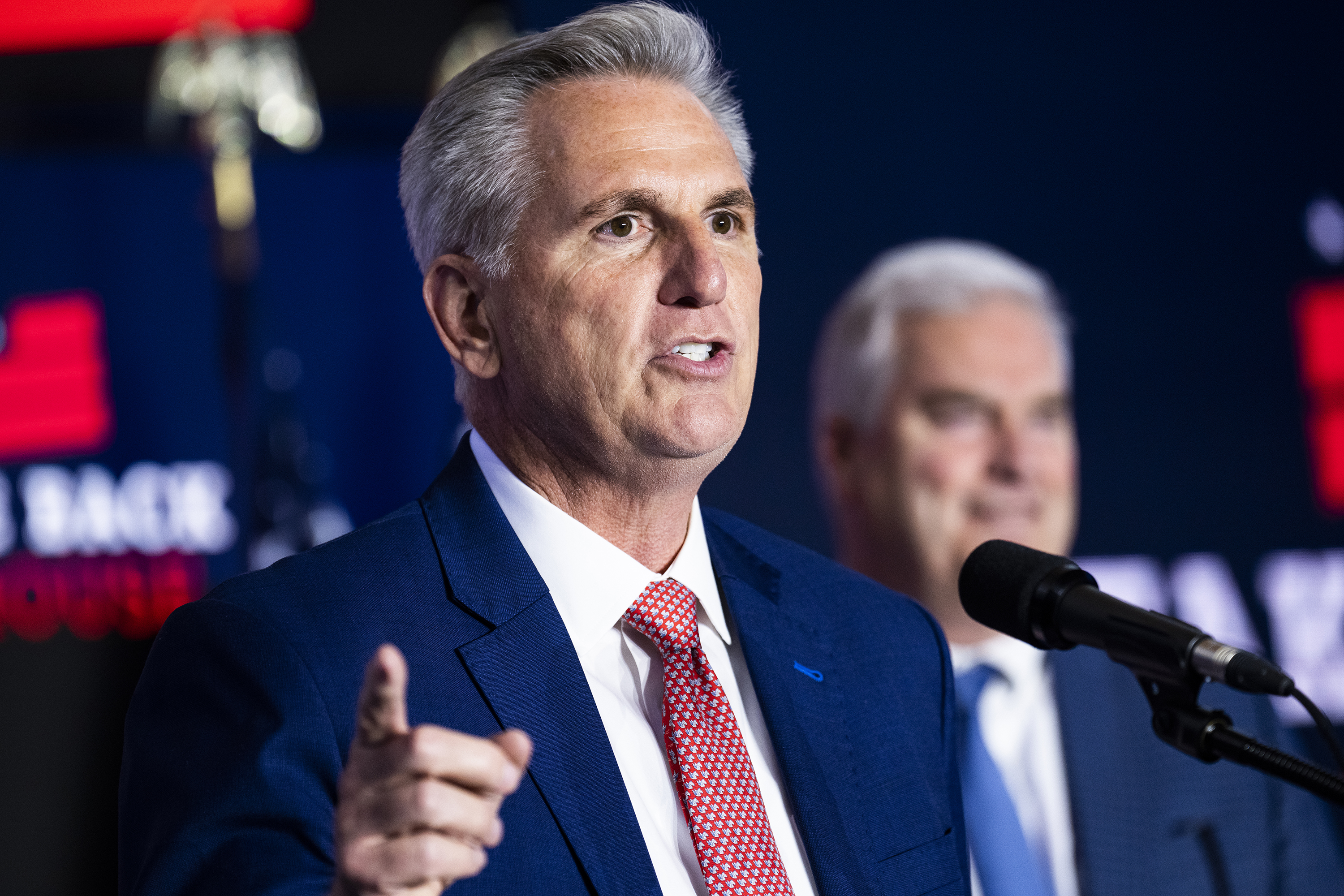 House Minority Leader Kevin McCarthy addresses an election night party at The Westin Washington hotel in Washington, DC, on Tuesday, November 8.