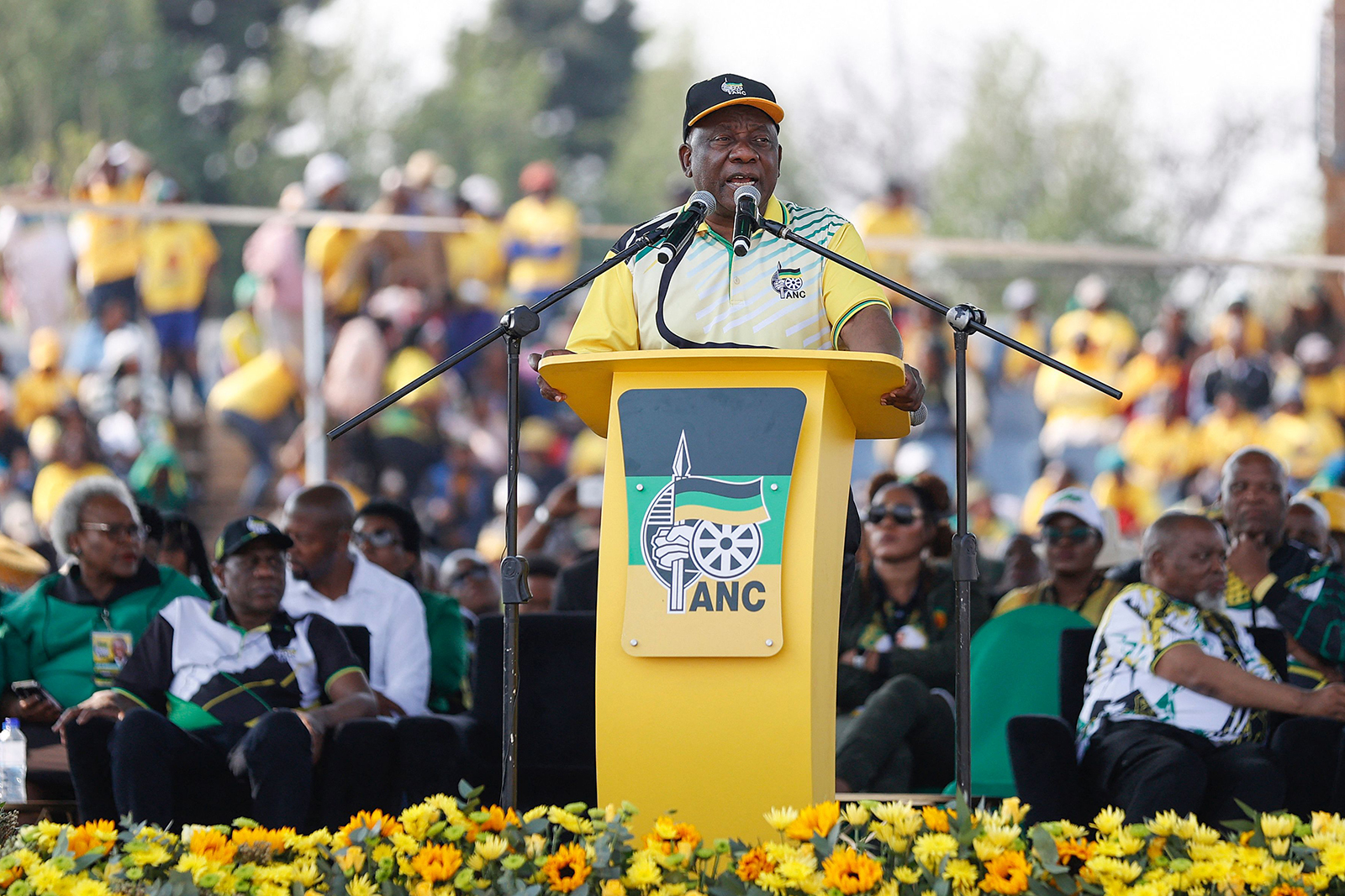 Cyril Ramaphosa addresses supporters during a rally in Soweto on September 3.