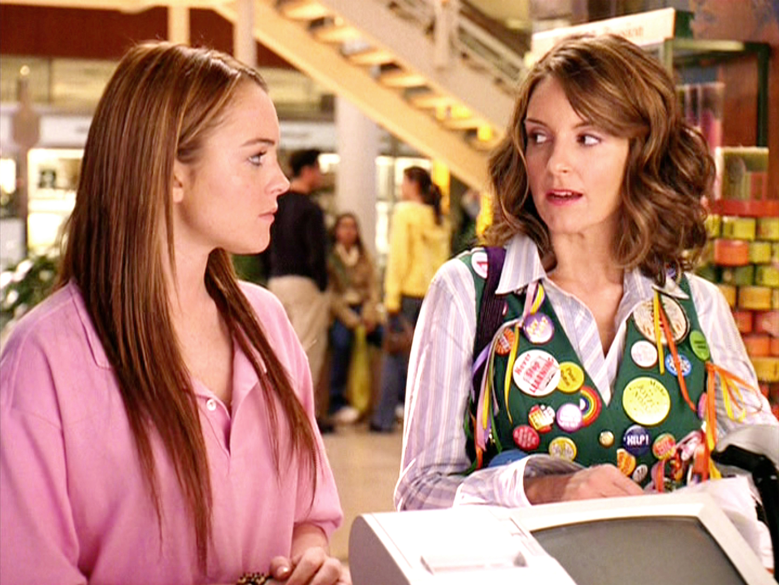 Lindsay Lohan as Cady Heron and Tina Fey as Ms. Sharon Norbury in the 2004 movie "Mean Girls".