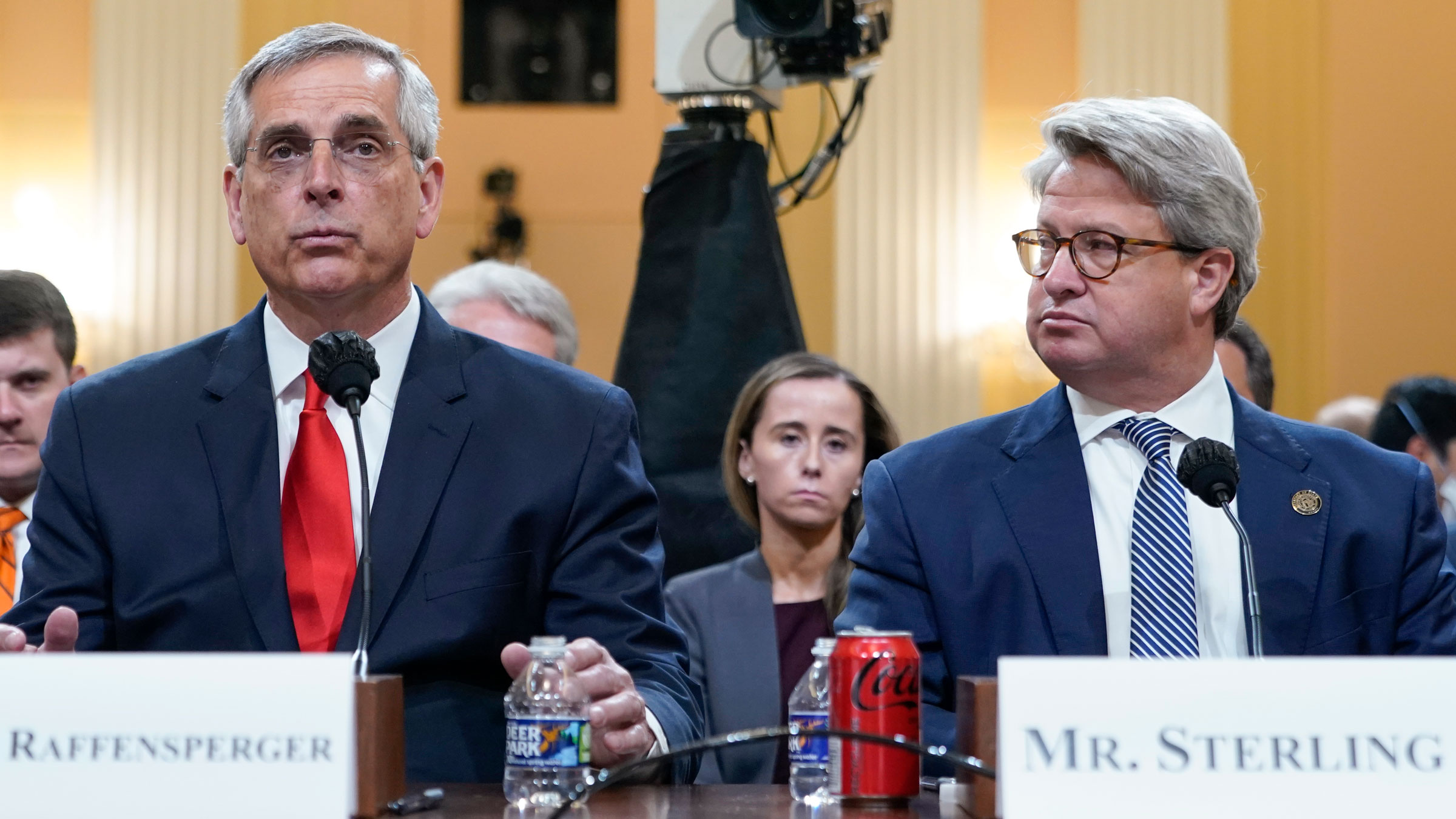 Georgia Secretary of State Brad Raffensperger, left, testifies next to Gabe Sterling, his chief operating officer, on Tuesday.