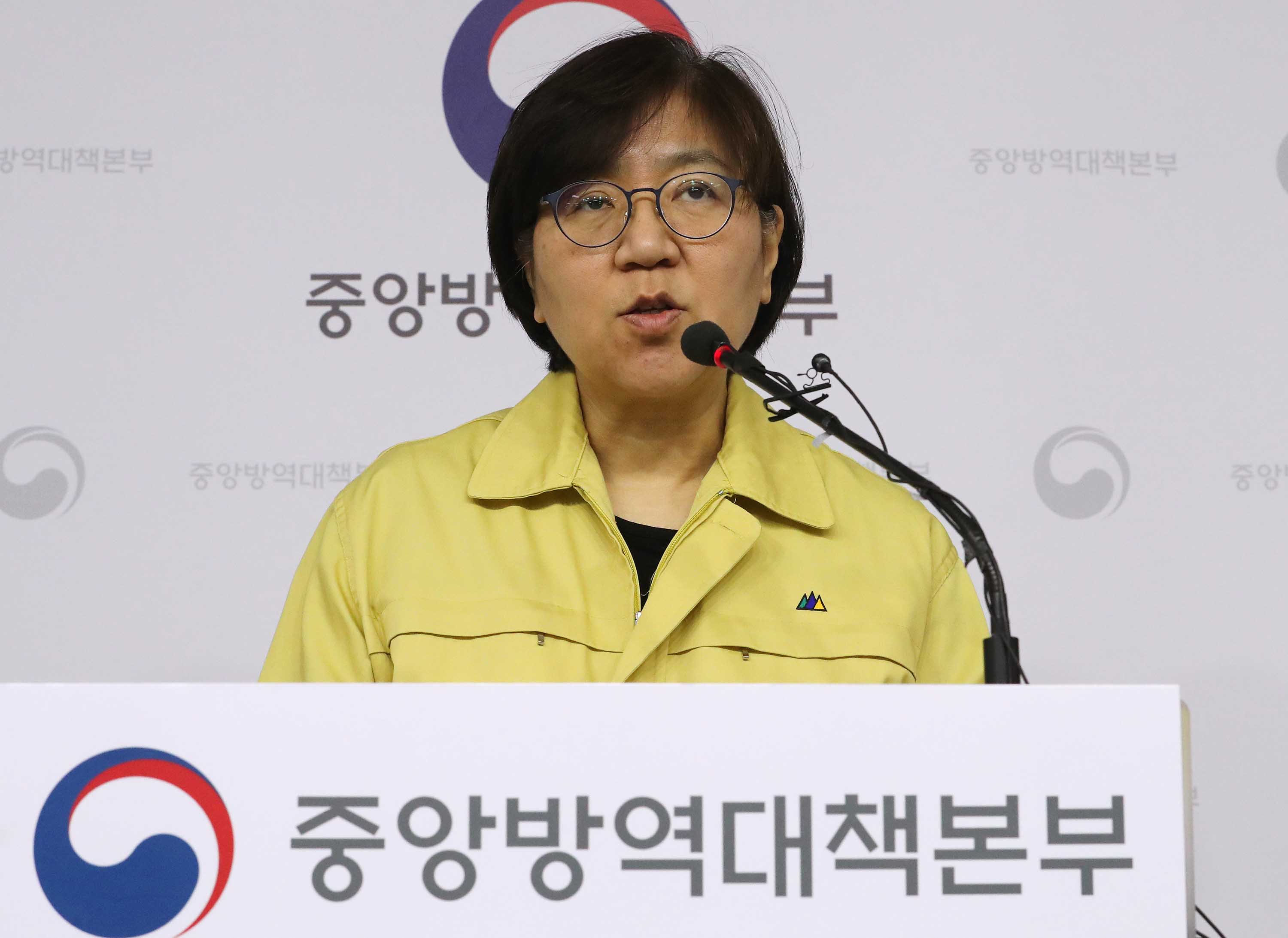 Jung Eun-Kyeong, head of the Korea Centers for Disease Control and Prevention, gives a briefing on domestic coronavirus contamination in Sejong, South Korea, on February 7.