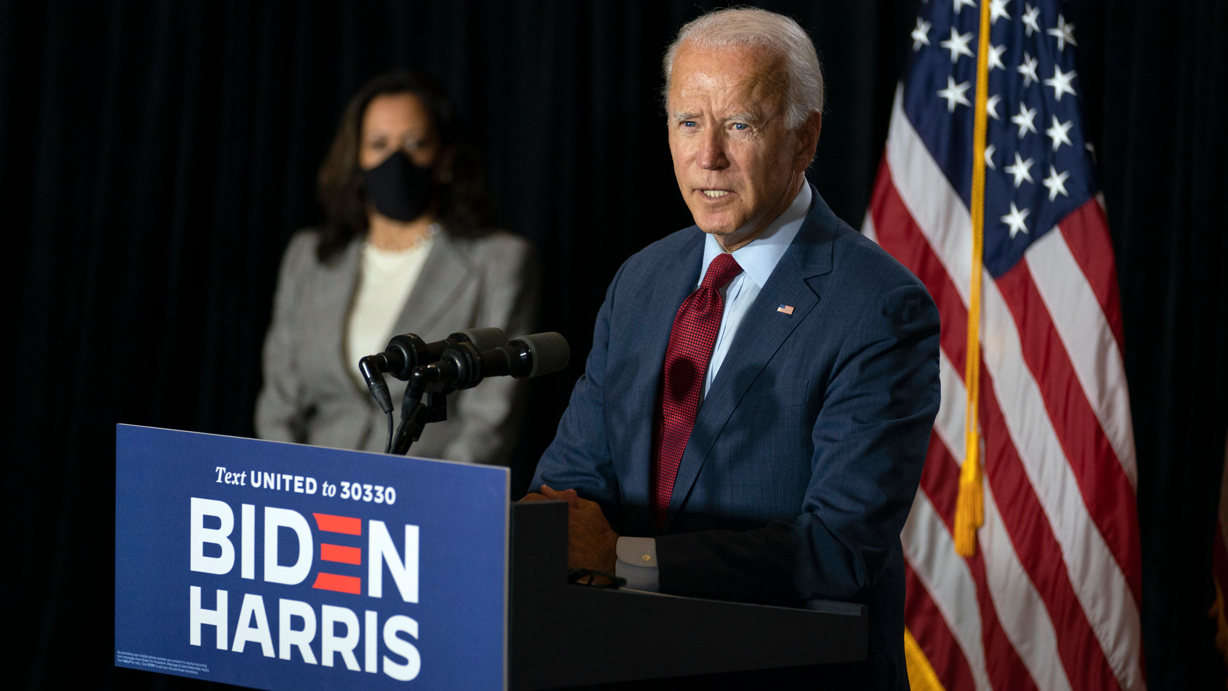 Joe Biden, the presumptive Democratic presidential nominee, speaks in Wilmington, Delaware, on Thursday.
