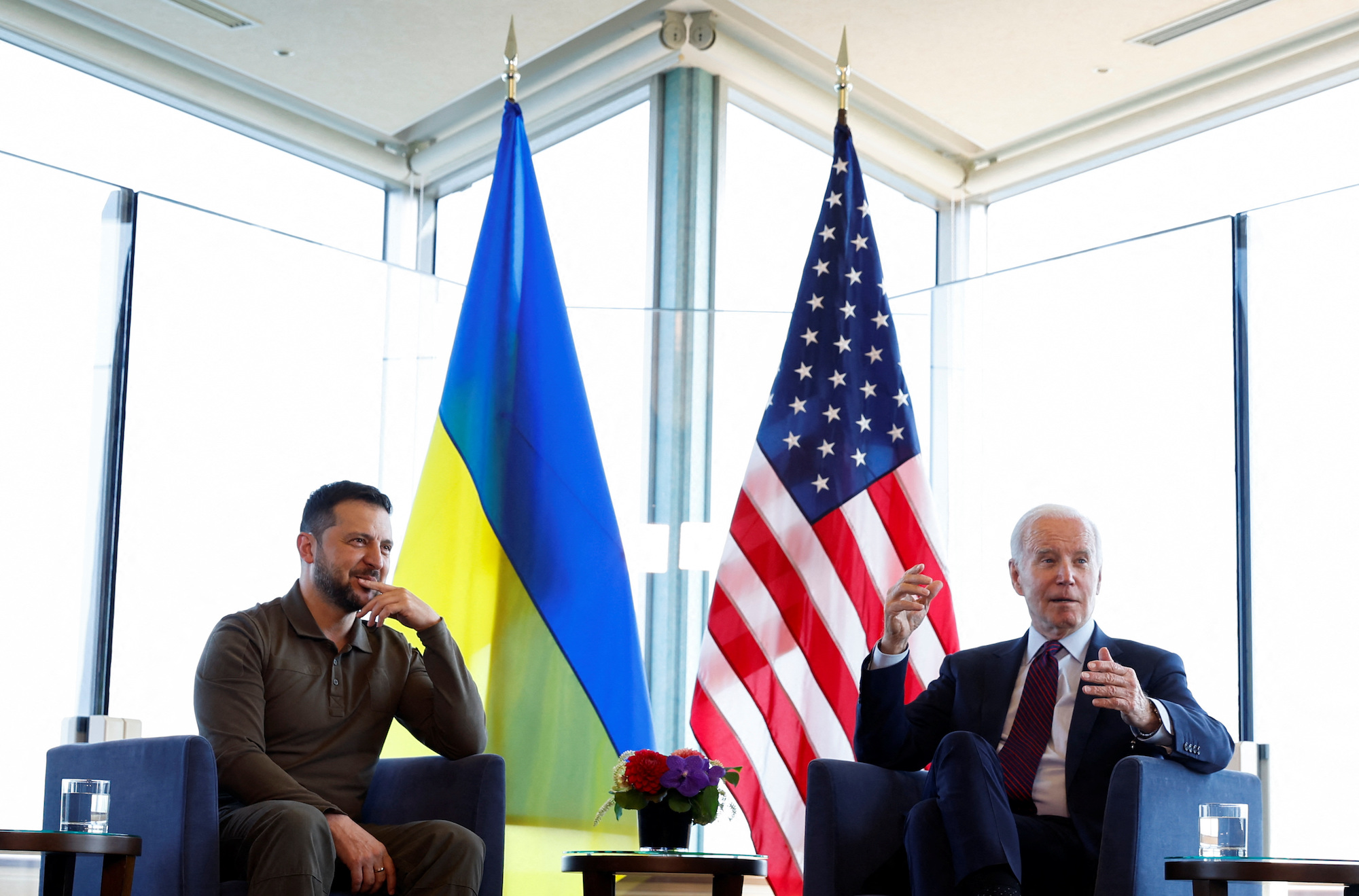 President Joe Biden meets with Ukrainian President Volodymyr Zelensky in Hiroshima on Sunday.