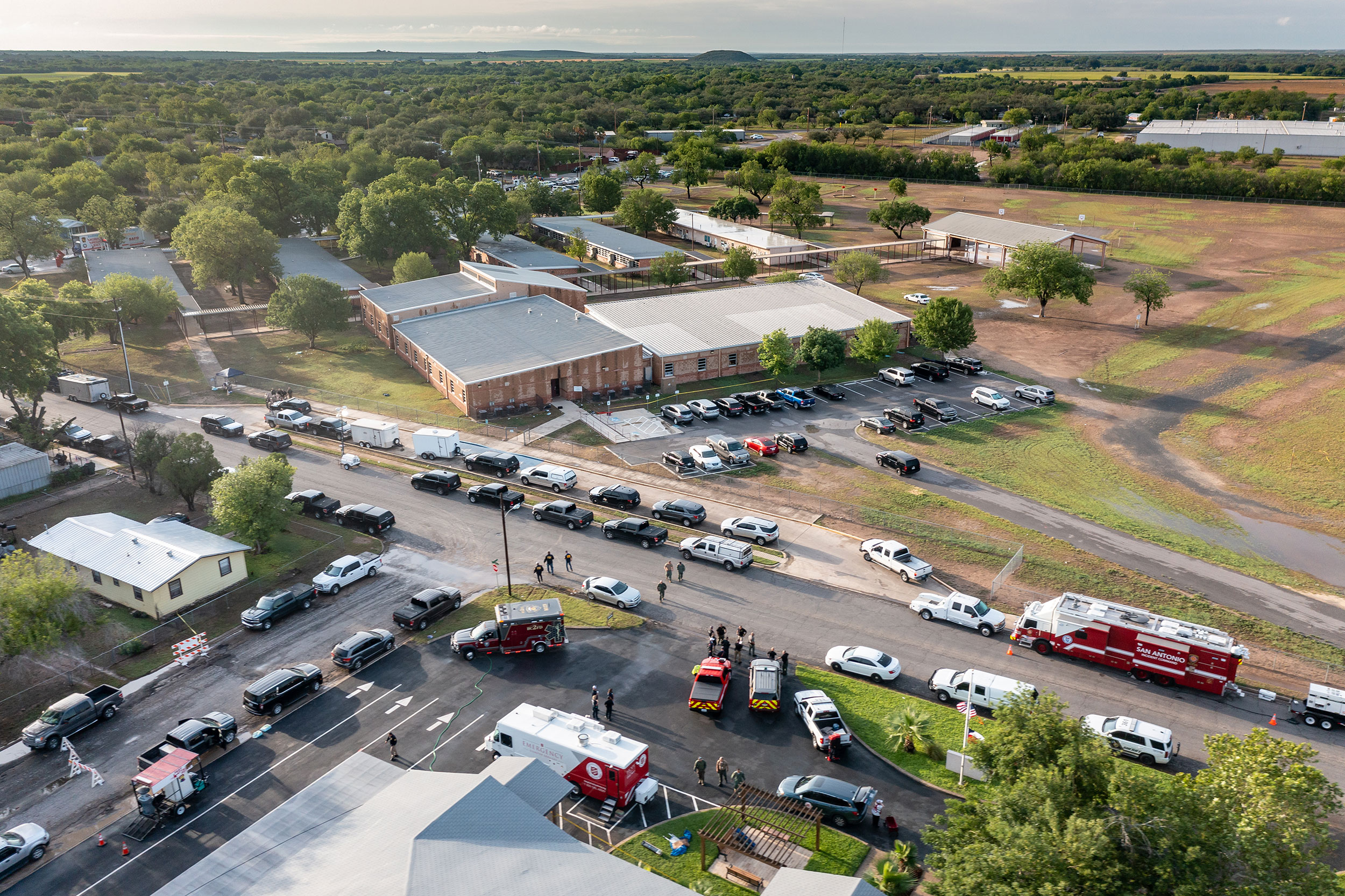 Law enforcement works on scene at Robb Elementary School on May 25 in Uvalde, Texas. 