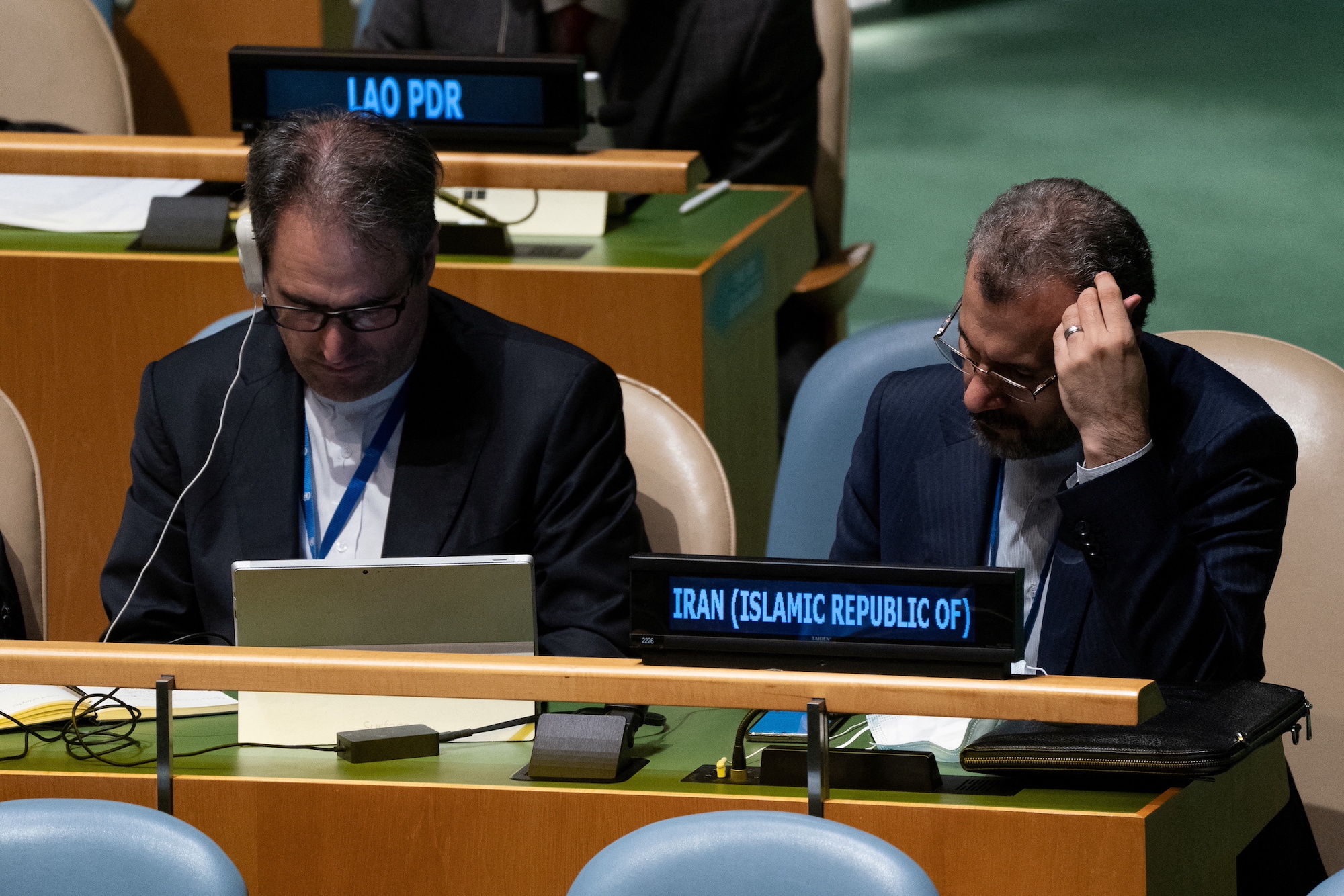 Delegates from Iran at the United Nations headquarters in New York City on August 1.