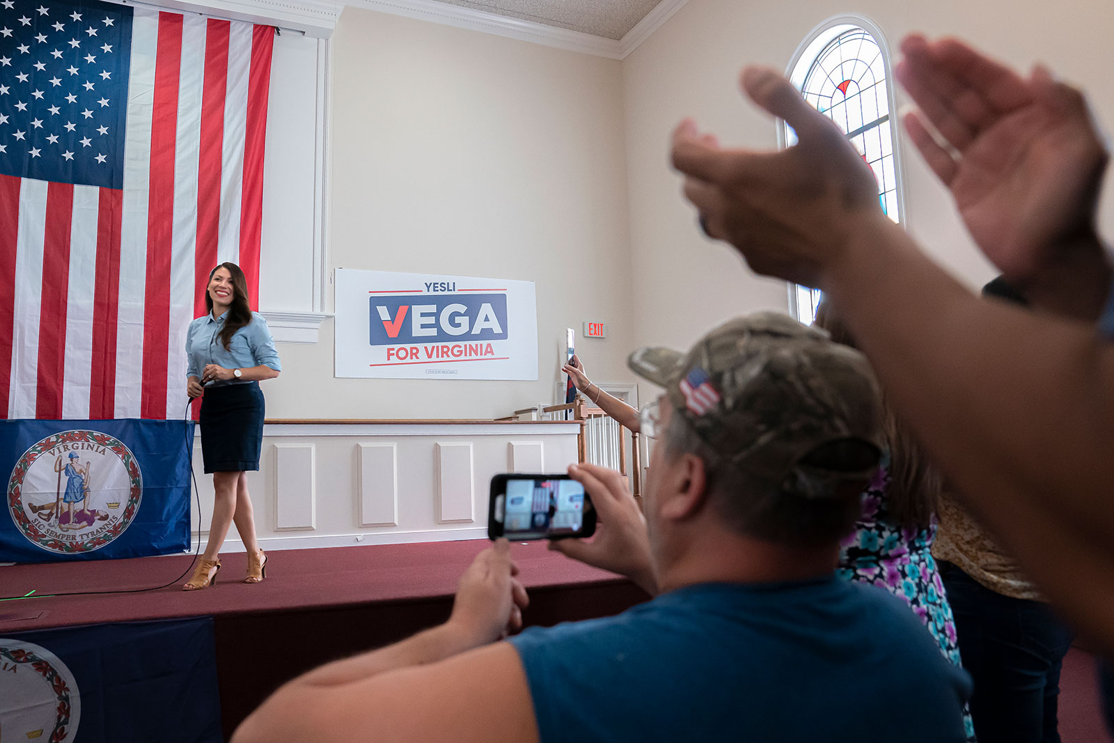 Yesli Vega speaks during a campaign event on June 20 in Fredericksburg, Virginia. 
