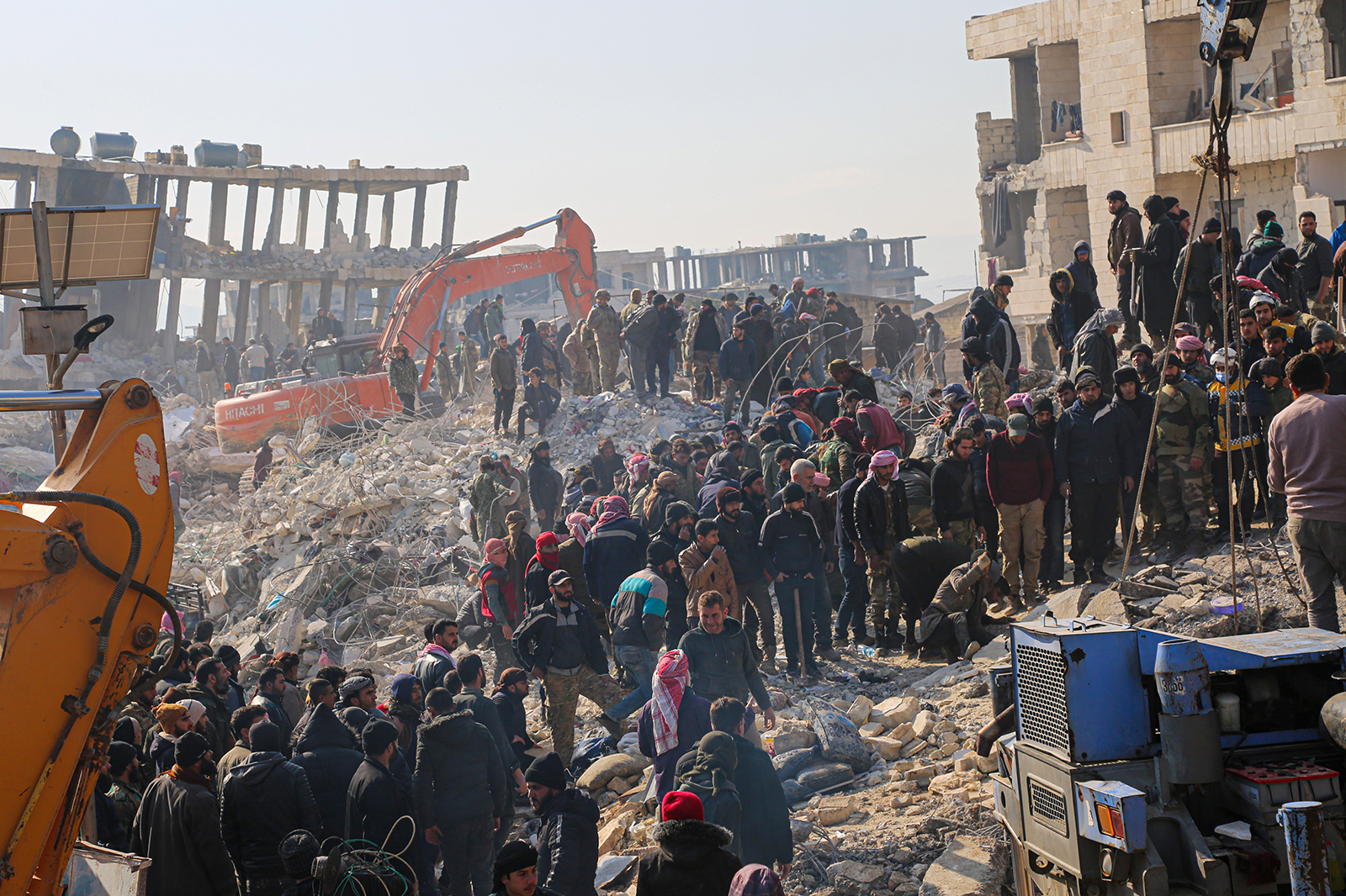 On February 9, personnel and civilians carried out a search and rescue operation in the Afrin district of Aleppo, Syria.