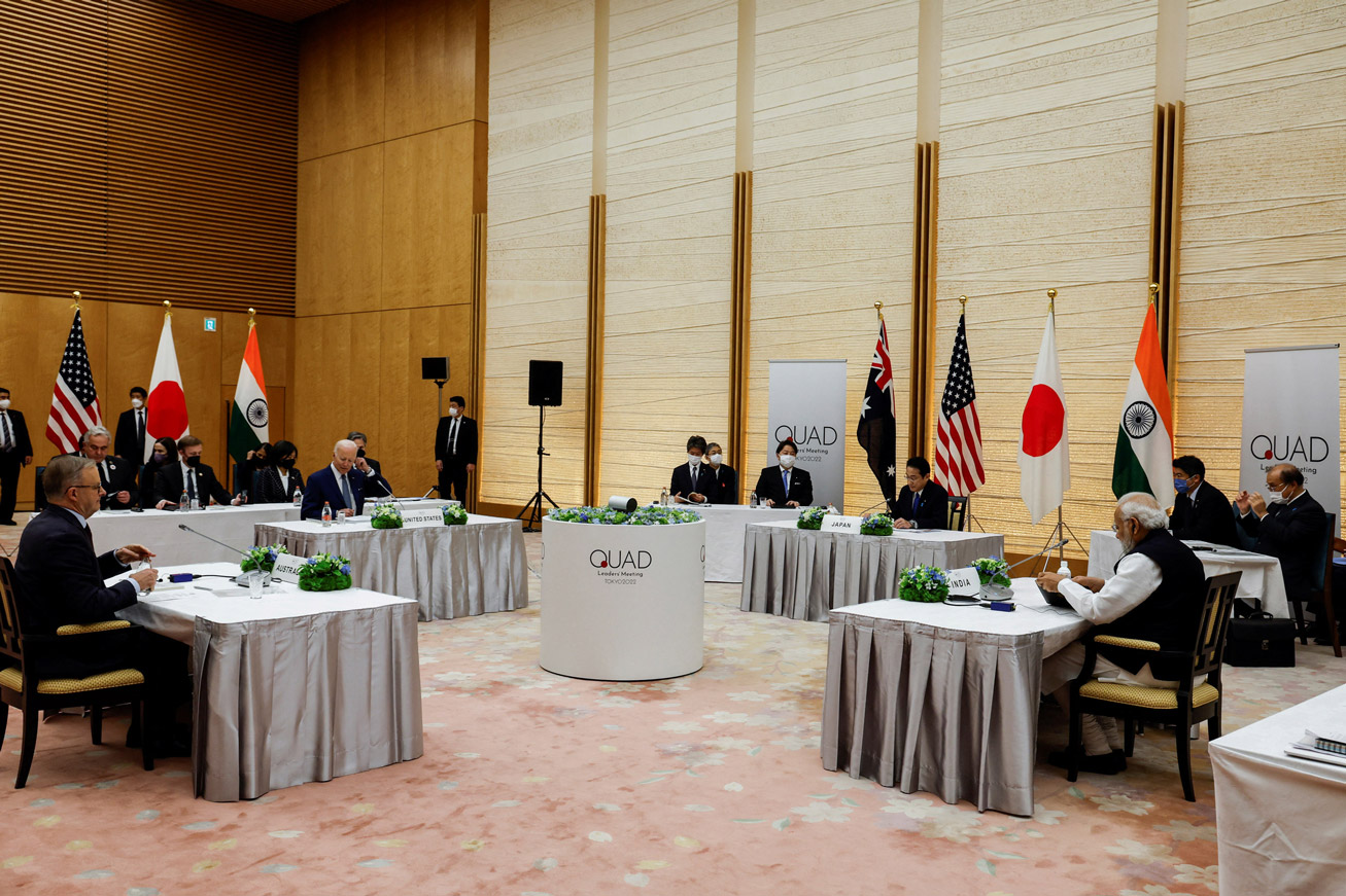 Quad Summit leaders Japan's Prime Minister Fumio Kishida, US President Joe Biden, India’s Prime Minister Narendra Modi and Australia’s Prime Minister Anthony Albanese meet at Kantei Palace in Tokyo, Japan, May 24.