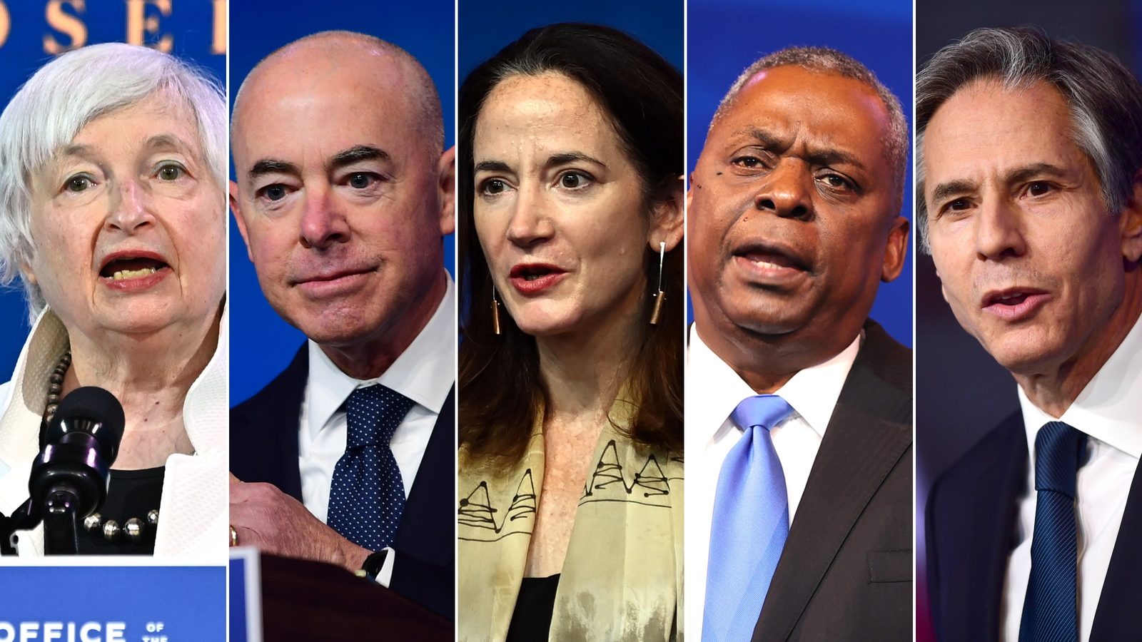 Janet Yellen, Alejandro Mayorkas, Avril Haines, Lloyd Austin and Antony Blinken