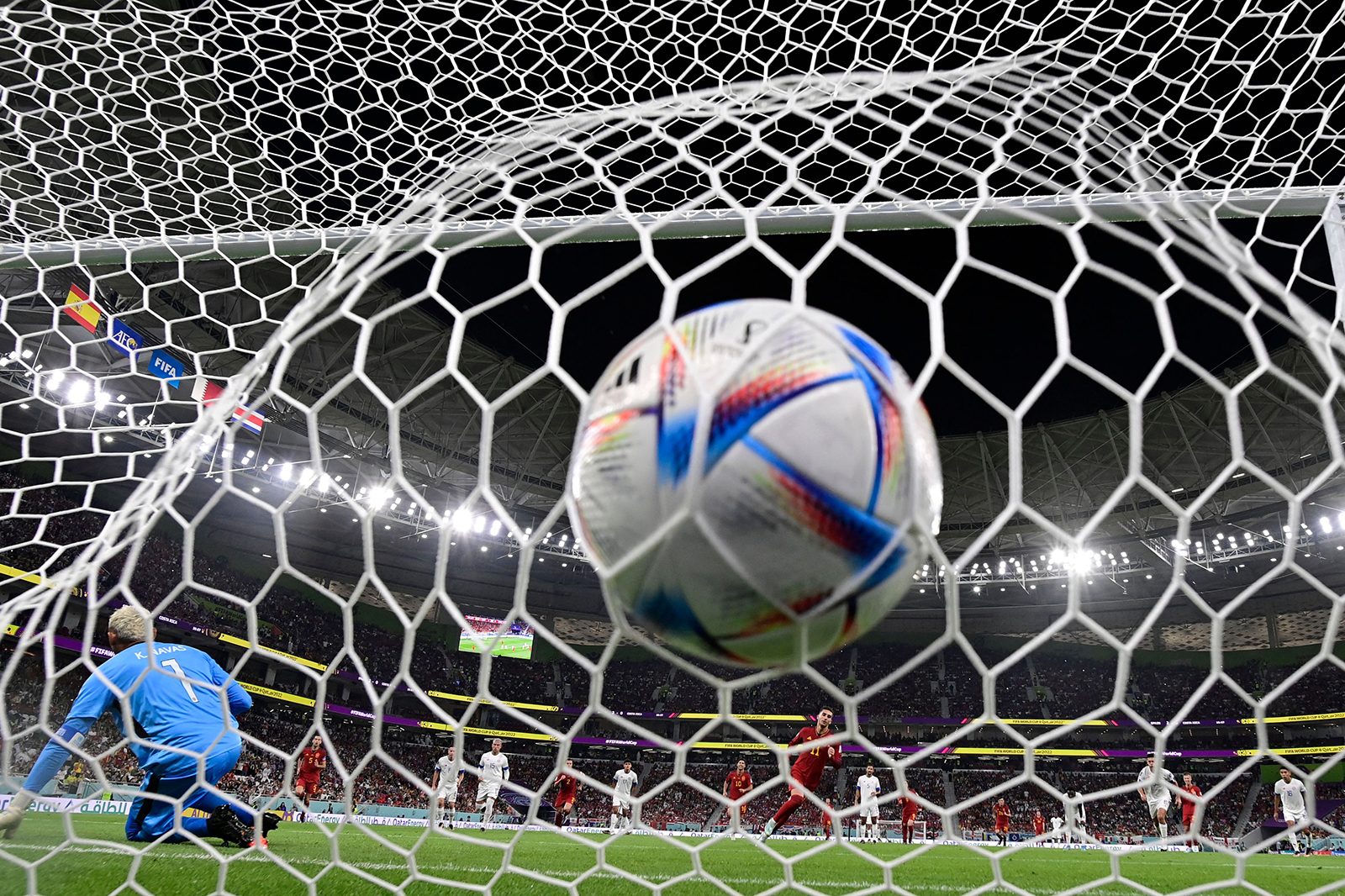 Spain's forward #11 Ferran Torres scores a penalty during the Qatar 2022 World Cup Group E football match between Spain and Costa Rica at the Al-Thumama Stadium in Doha on November 23. 