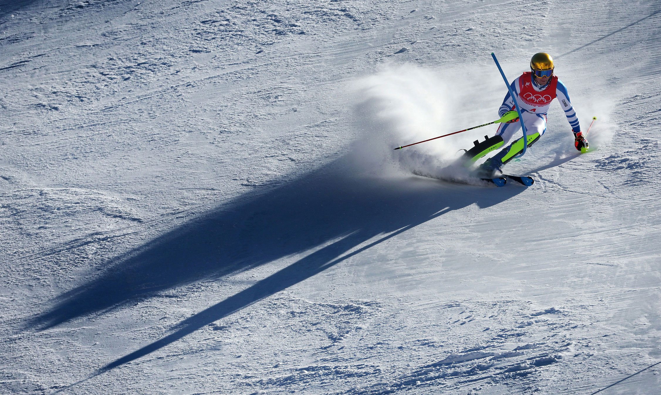 Clement Noel of France skiing during the men's slalom run on February 16.