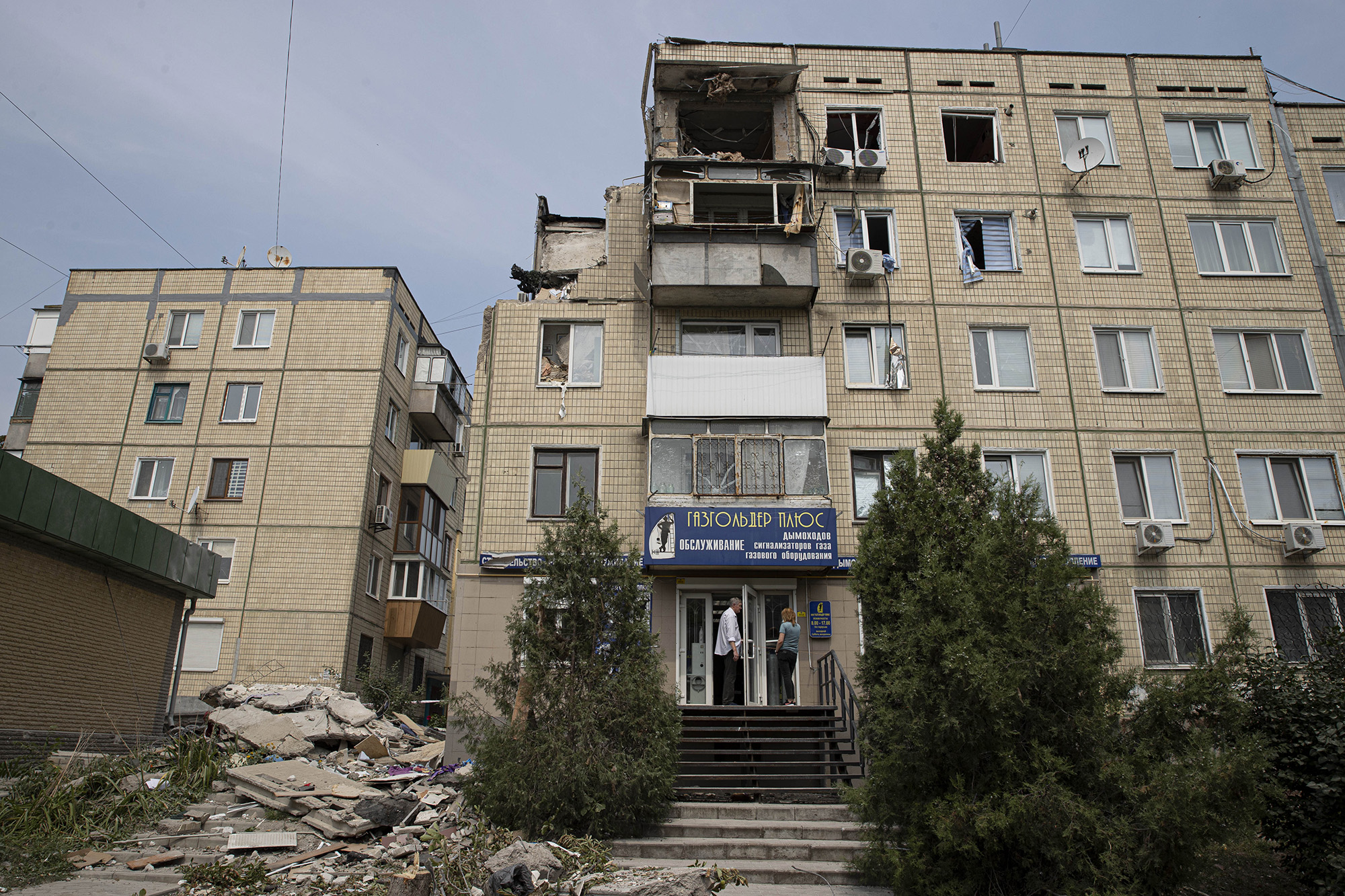 A view of the damage following an attack by Russian forces in Nikopol, Ukraine on August 11. 