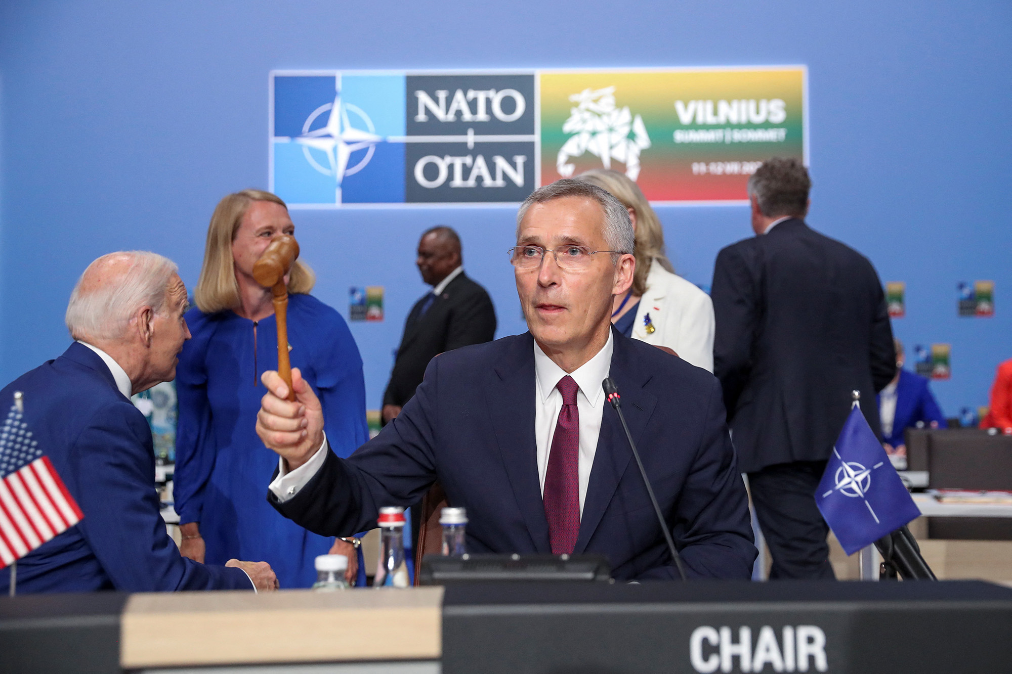 NATO Secretary-General Jens Stoltenberg chairs the NATO leaders summit in Vilnius, Lithuania, on July 11.