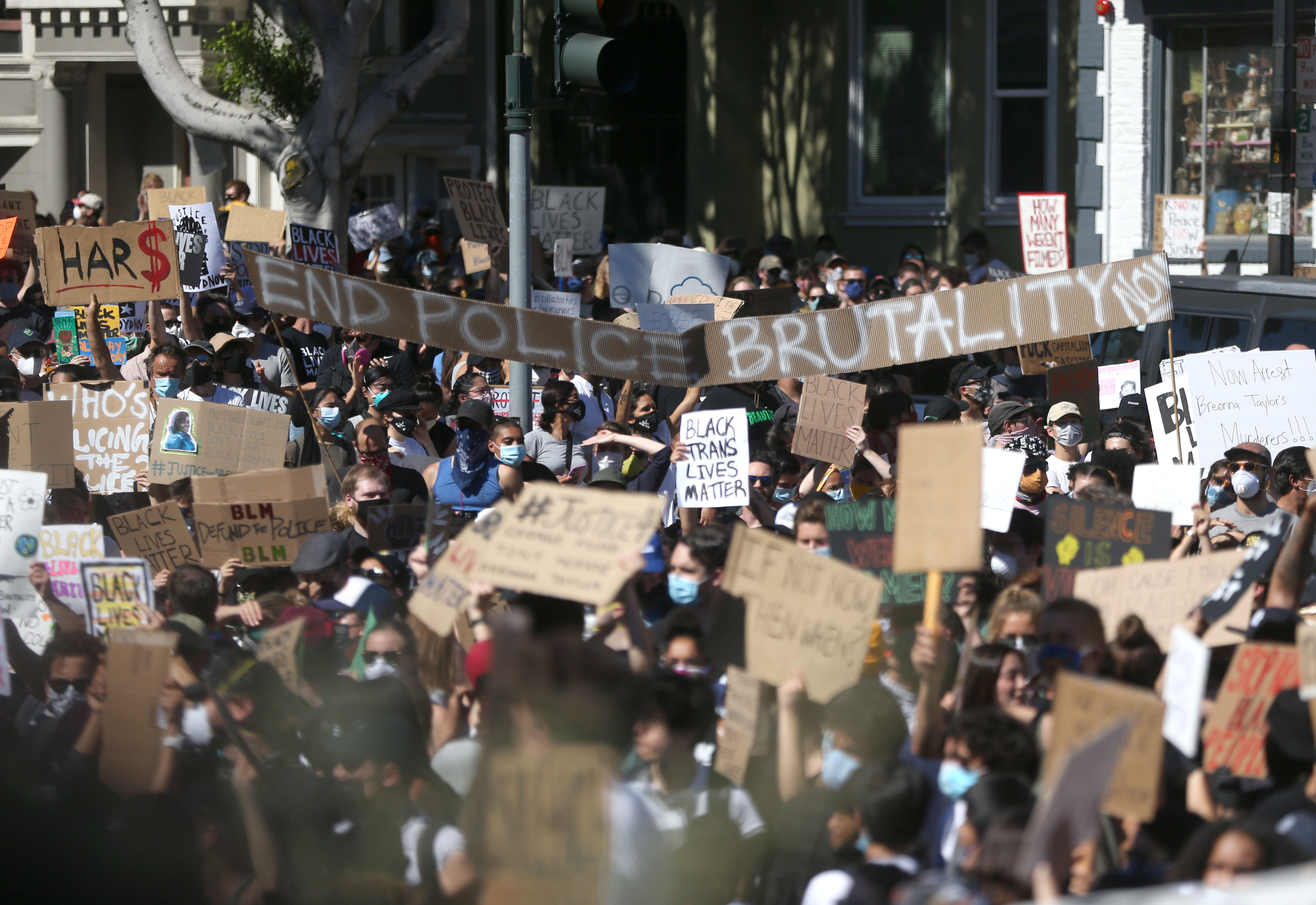 People protest in San Francisco on June 3.